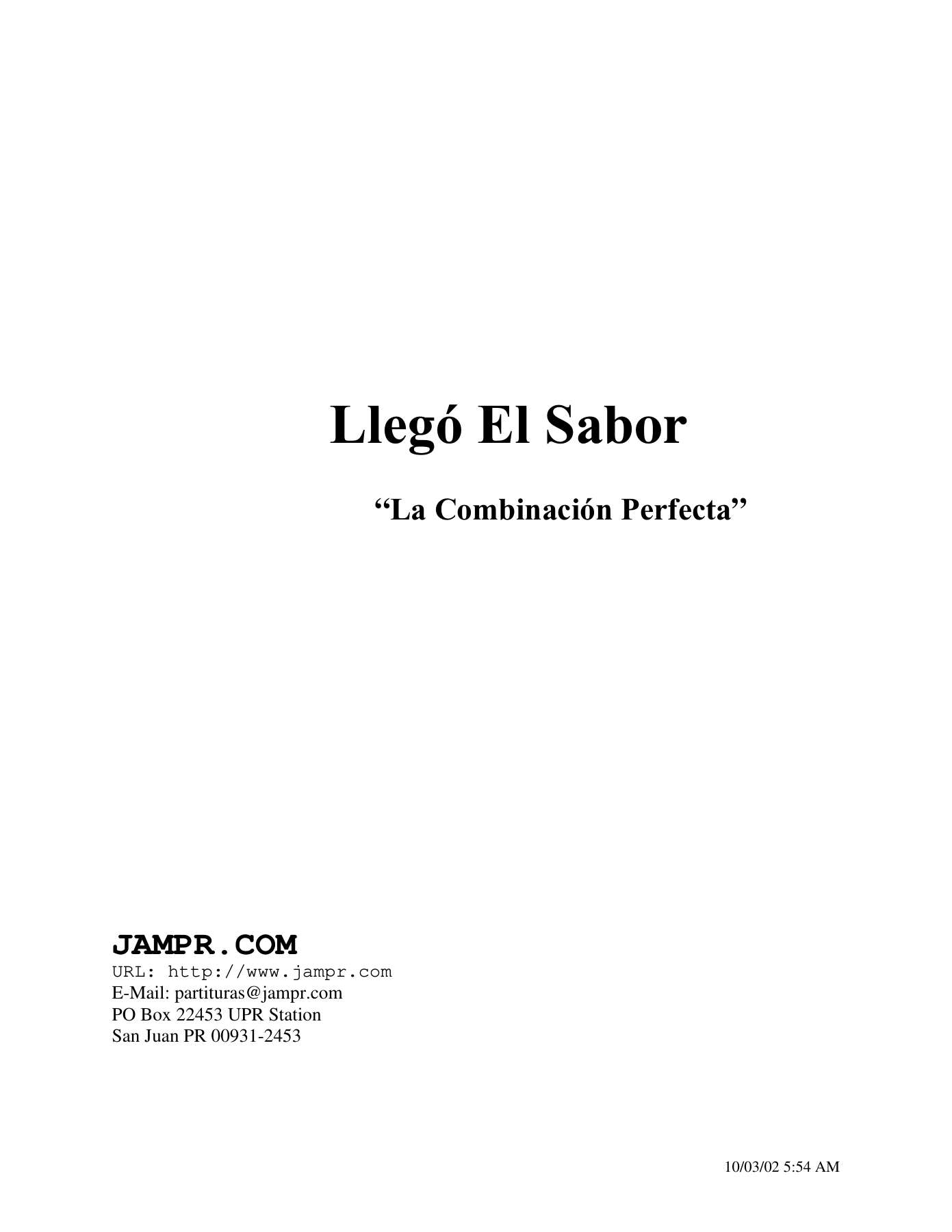 Llego El Sabor-Combinacion Perfecta — sheet music preview