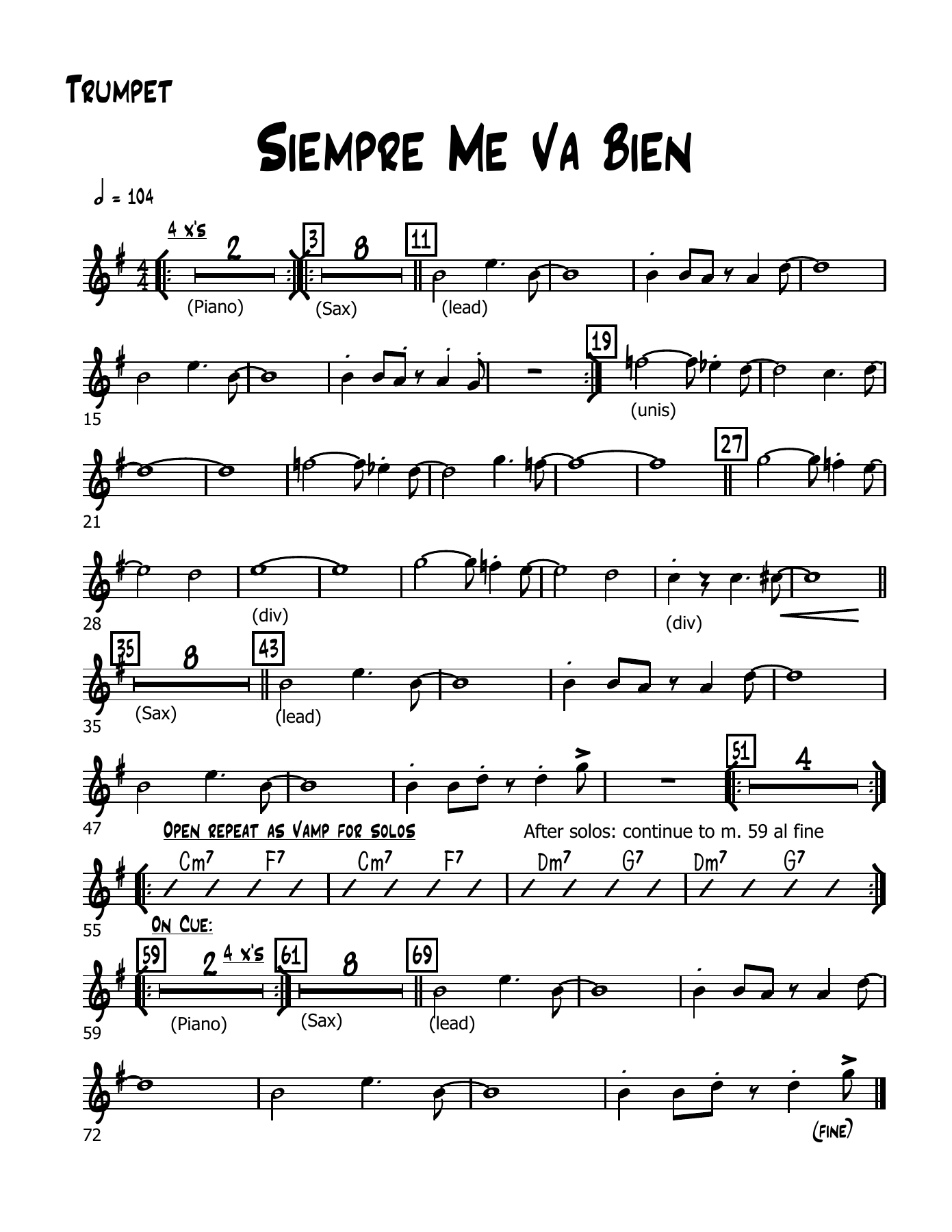Siempre Me Va Bien — Big Band sheet music arranged by P. Sanchez | Salsa