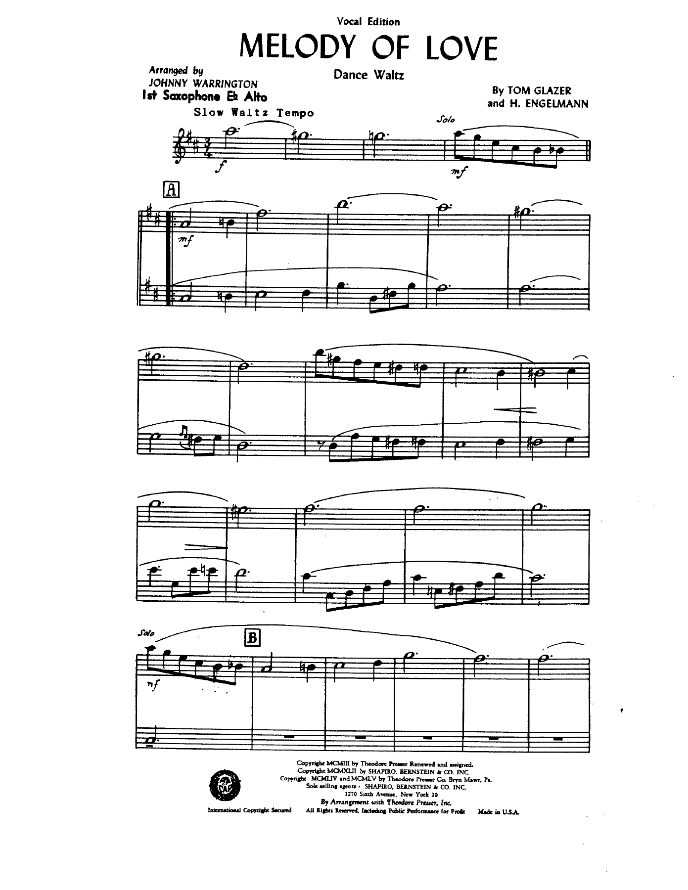 Melody Of Love — sheet music cover (first page)