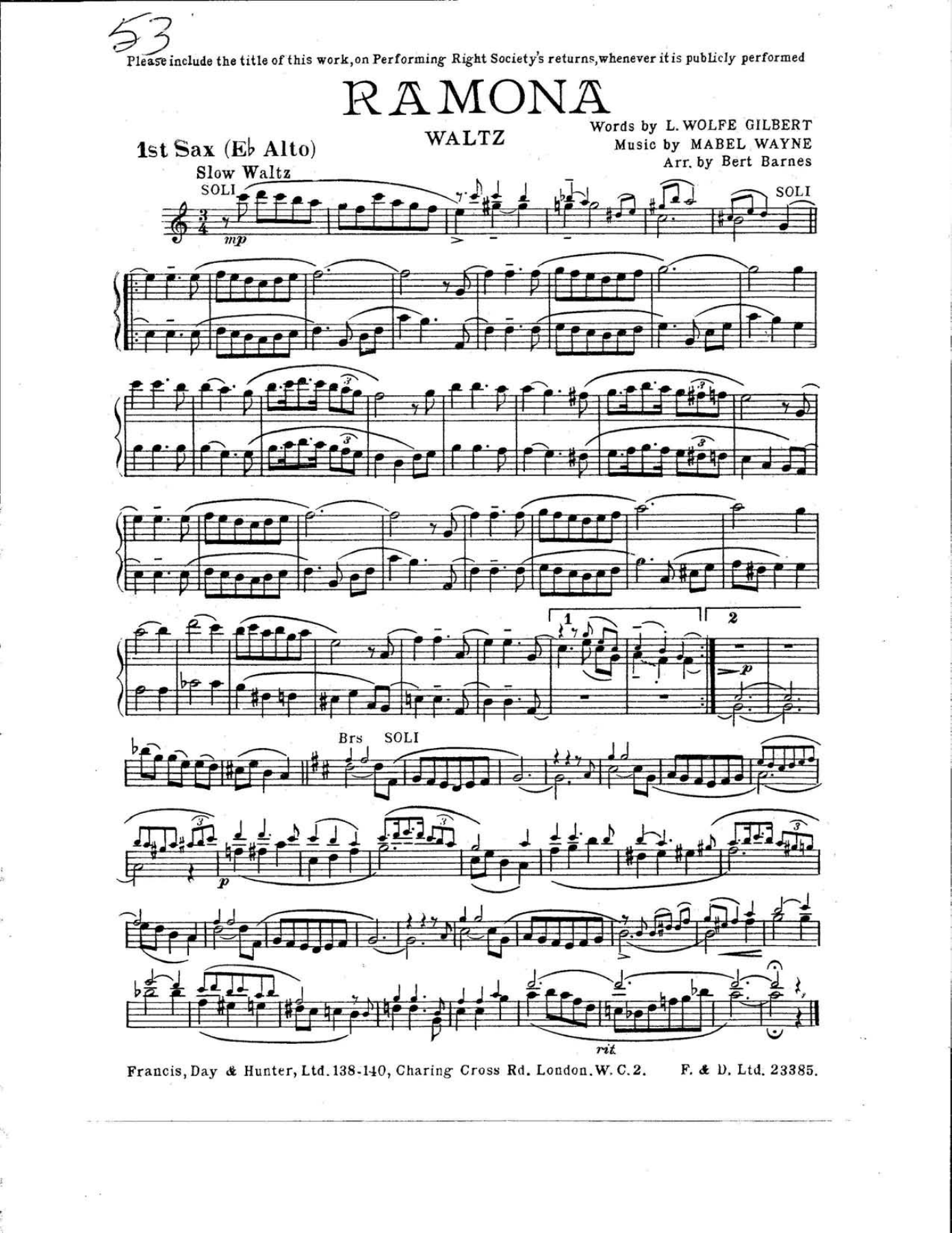 Ramona — sheet music cover (first page)
