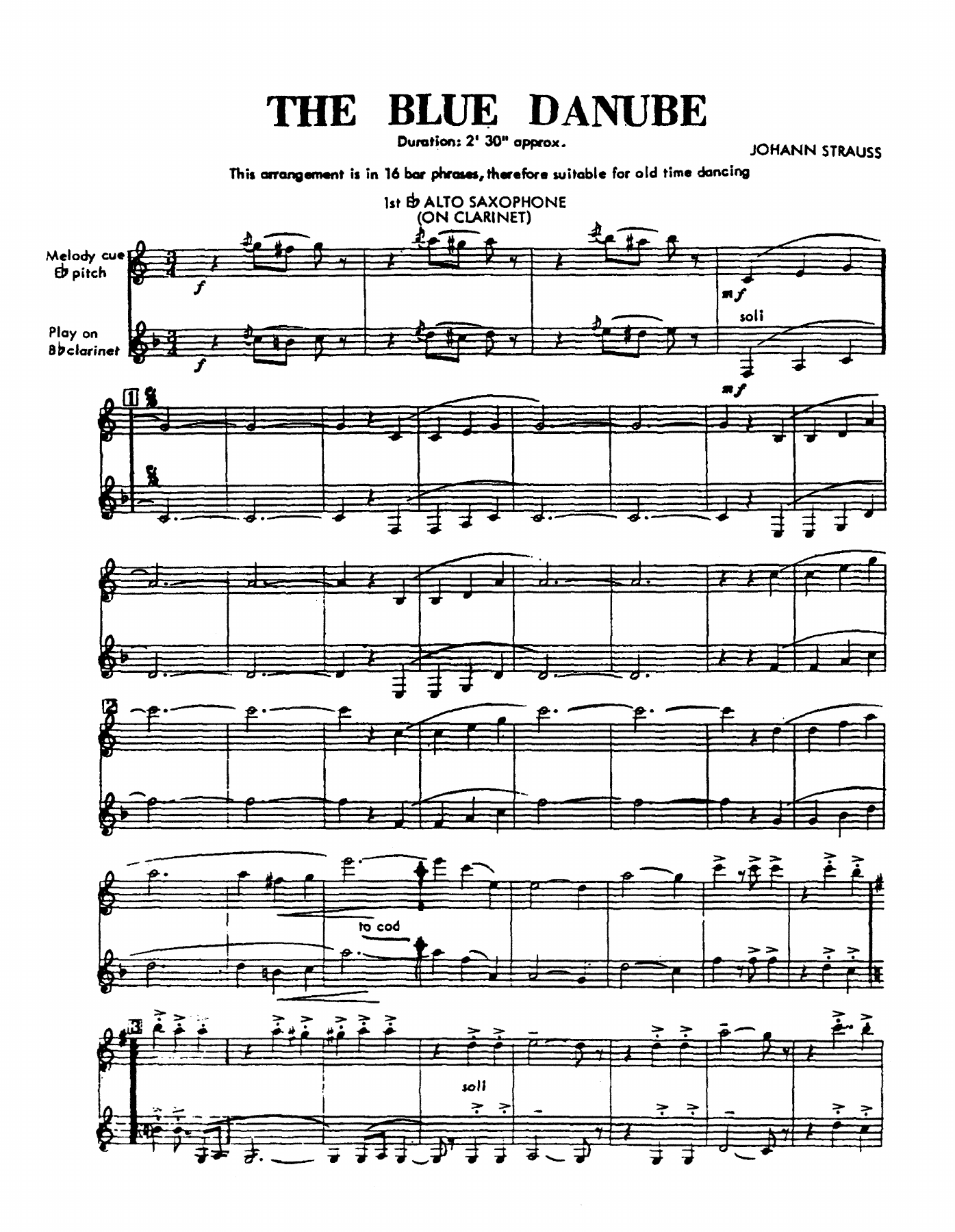 The Blue Danube — sheet music cover (first page)