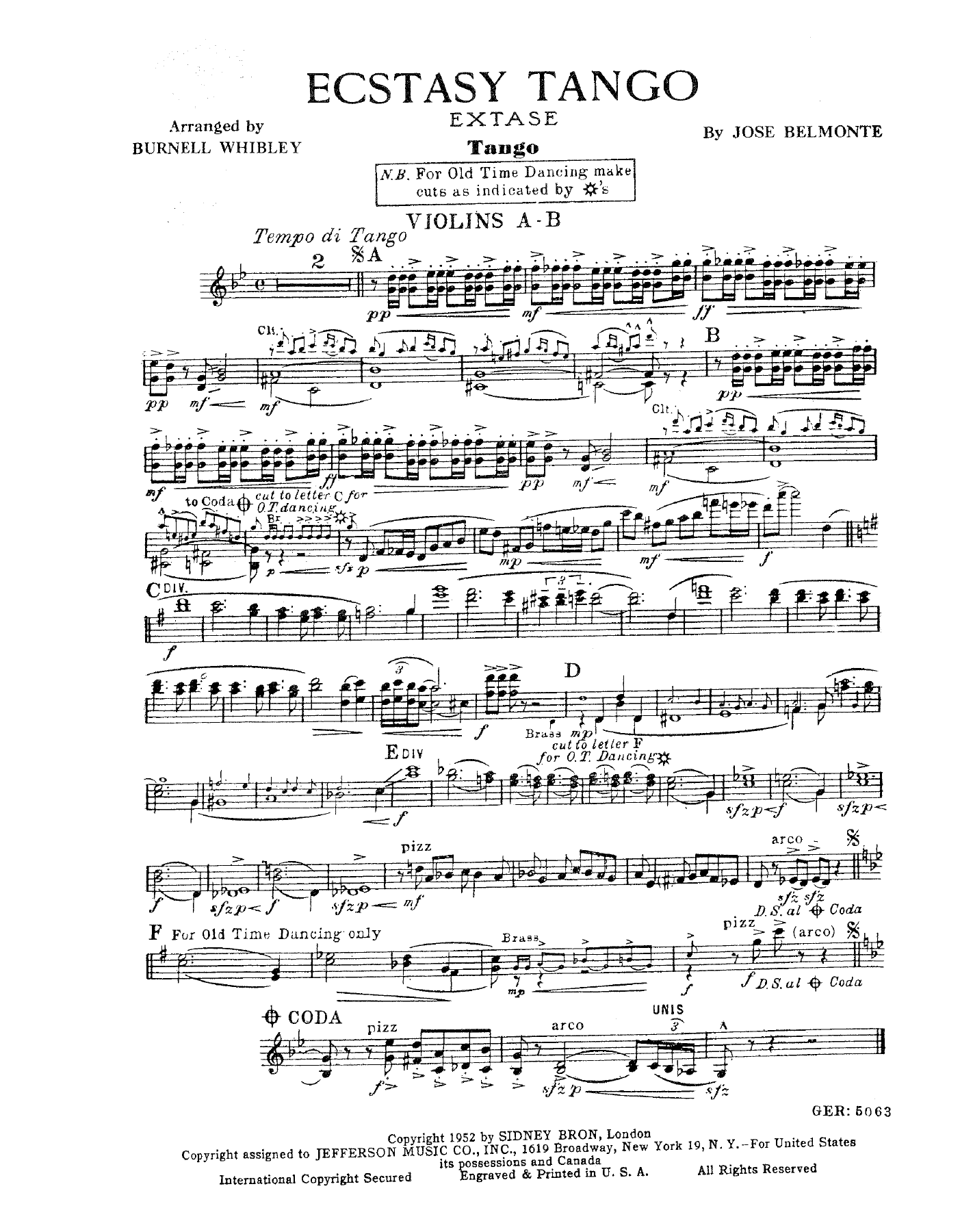 Ecstasy Tango — sheet music cover (first page)
