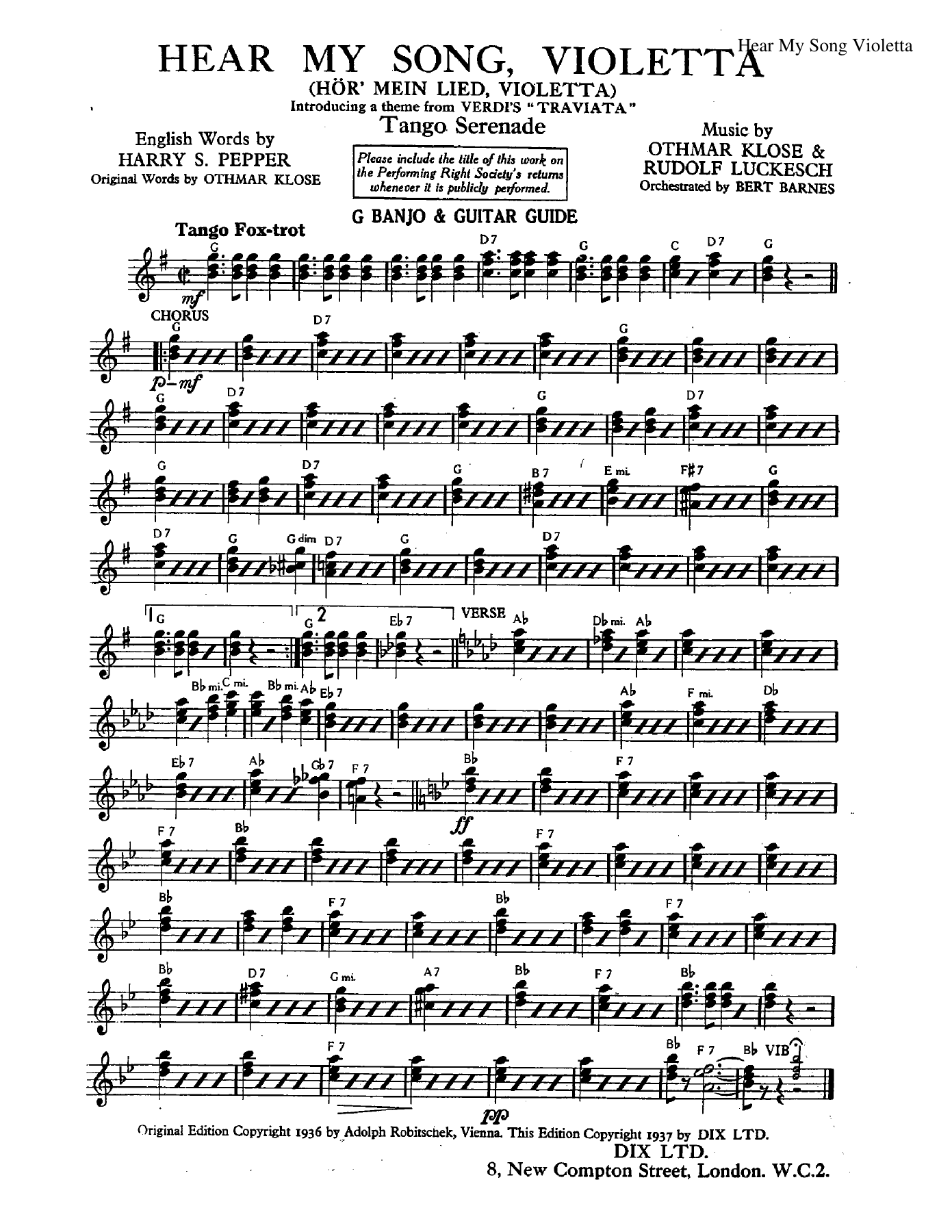 Hear My Song Violetta — sheet music preview