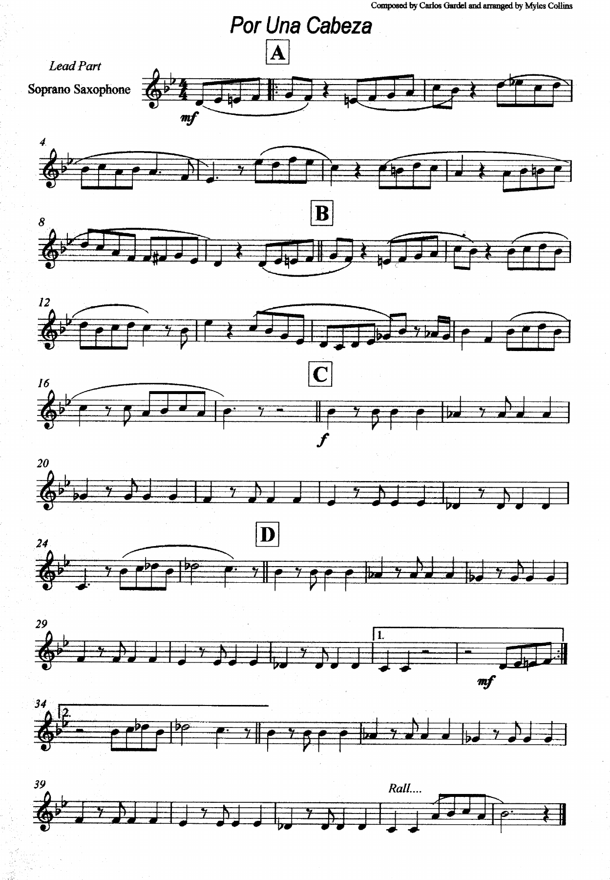 Por Una Cabeza — sheet music cover (first page)