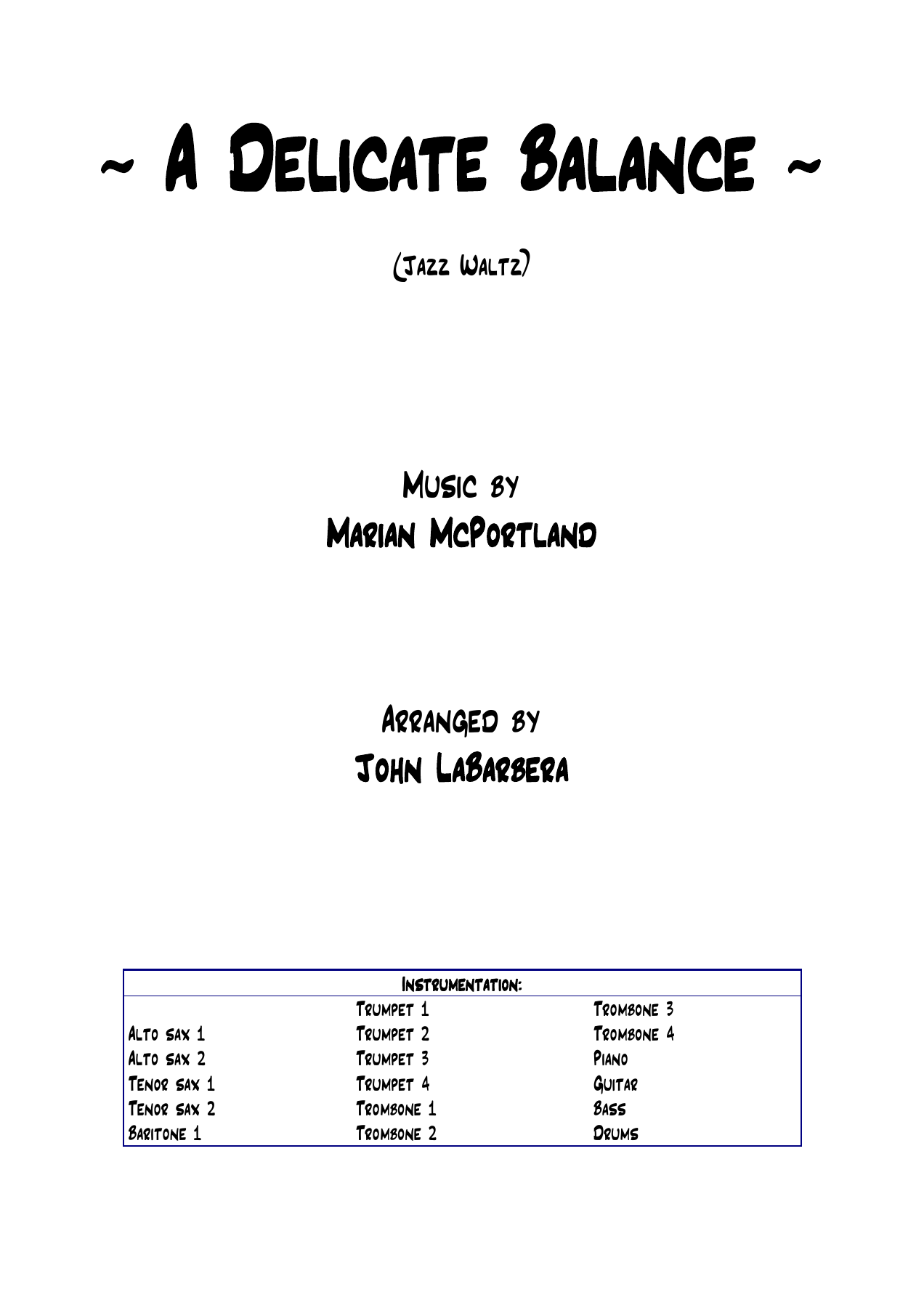 A Delicate Balance — sheet music cover (first page)
