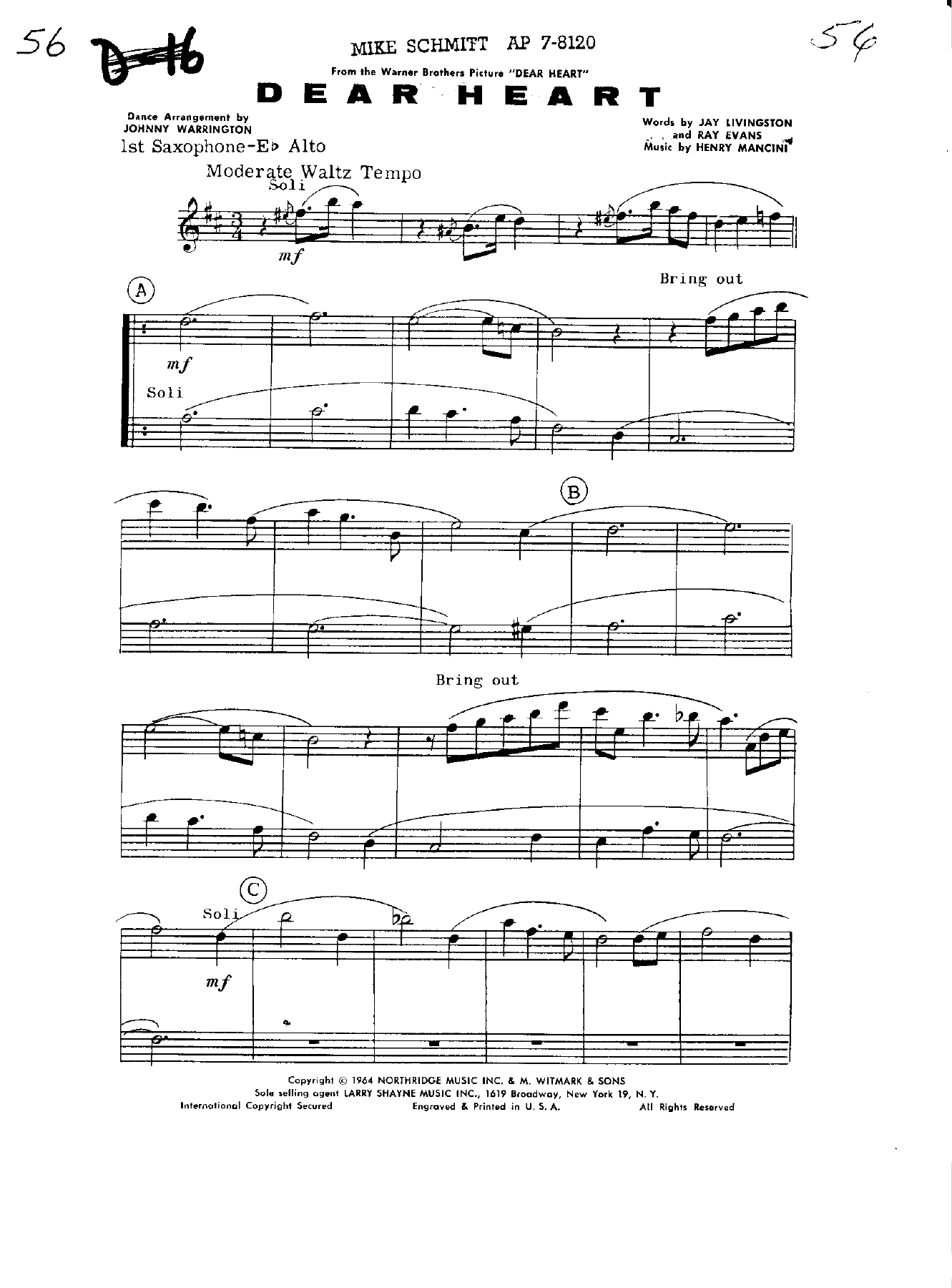 Dear Heart — sheet music cover (first page)