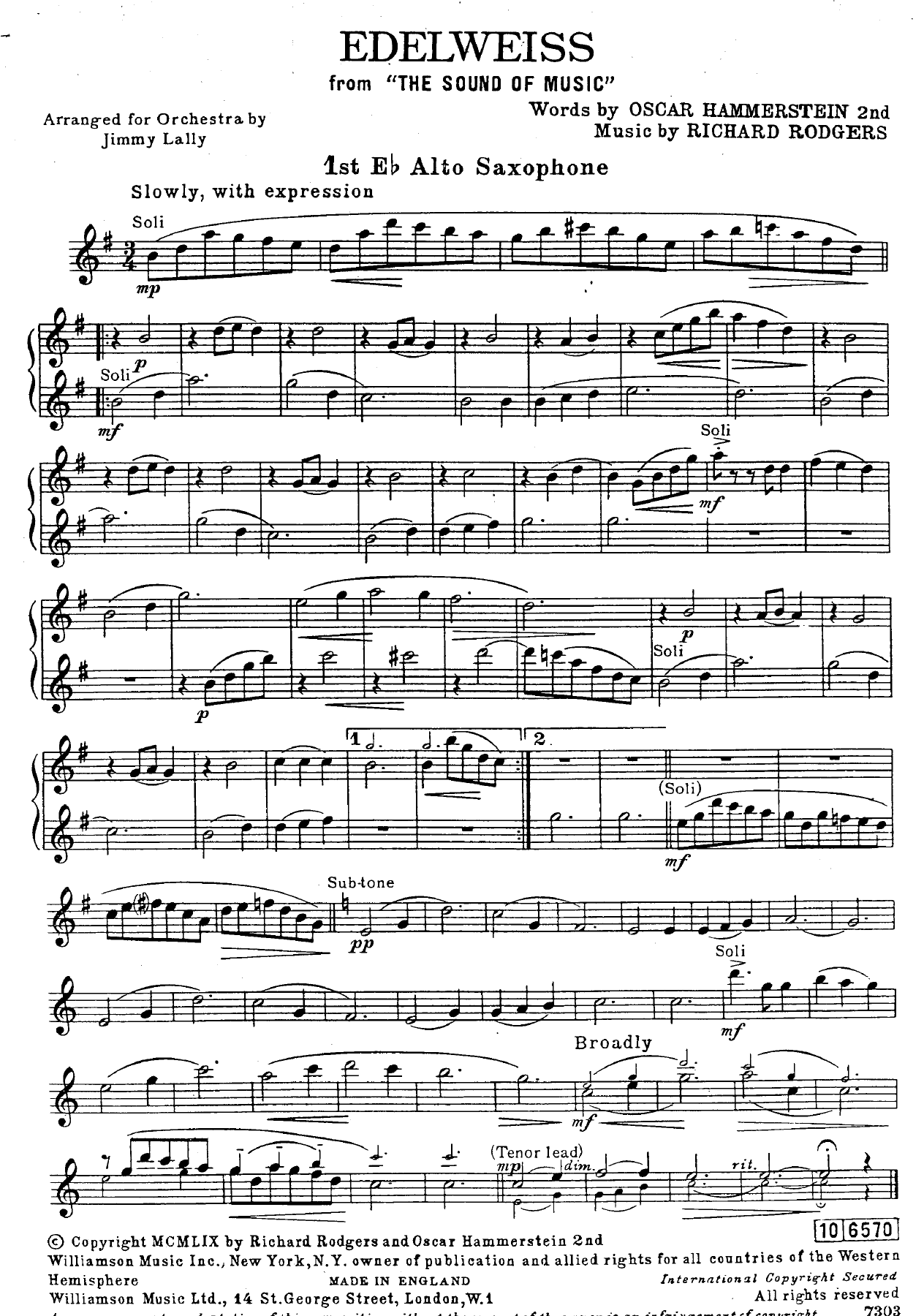 Edelweiss — sheet music cover (first page)