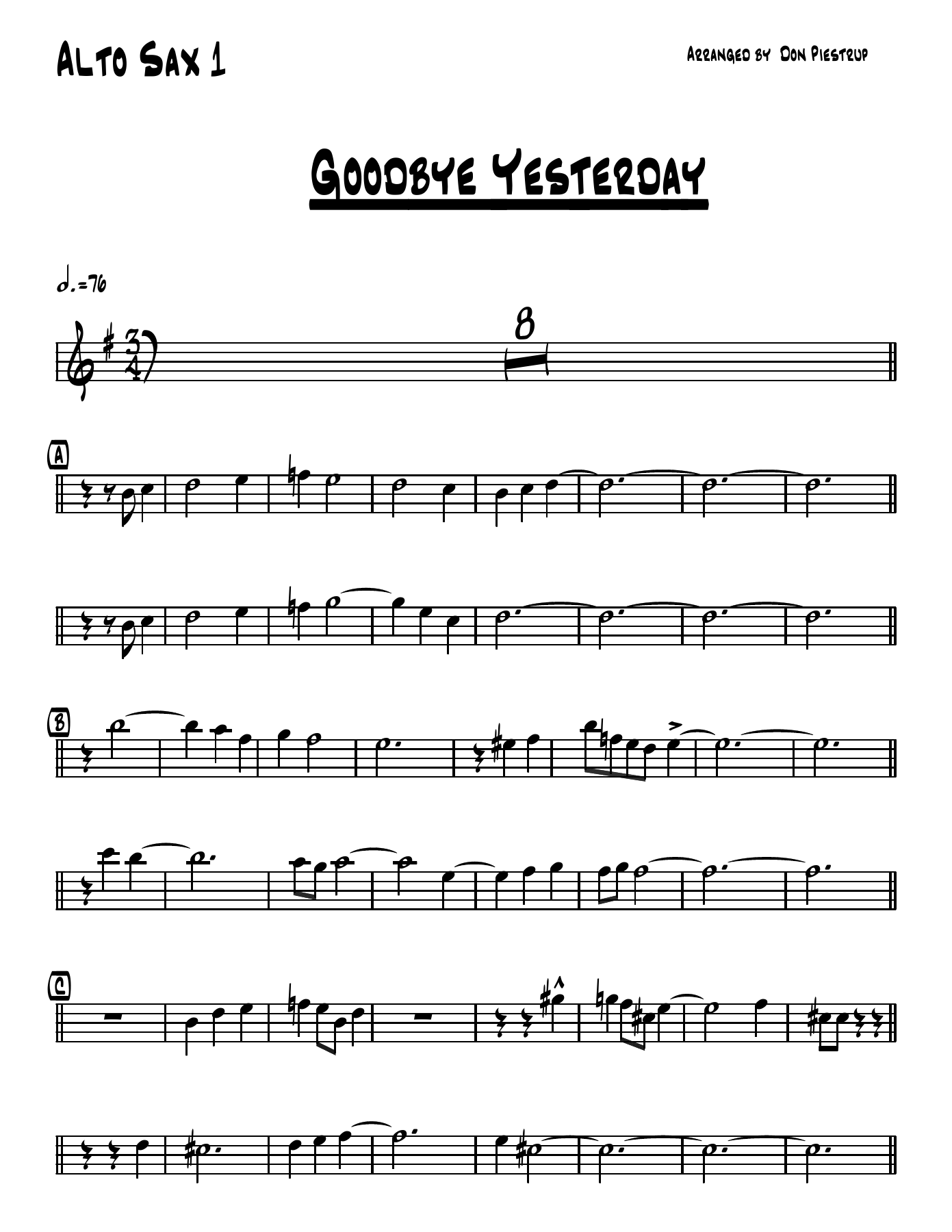 Goodbye Yesterday — sheet music cover (first page)