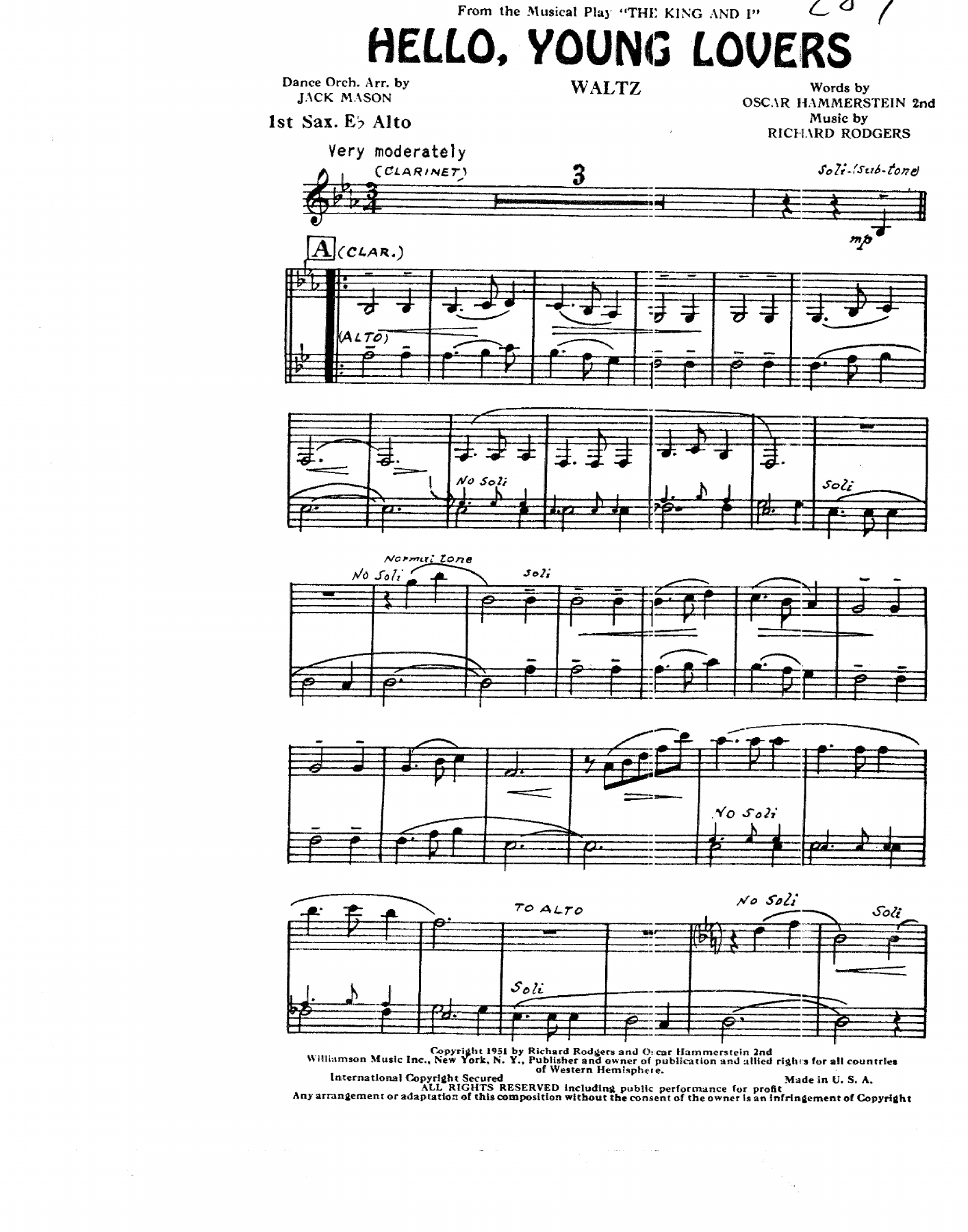 Hello Young Lovers — sheet music cover (first page)