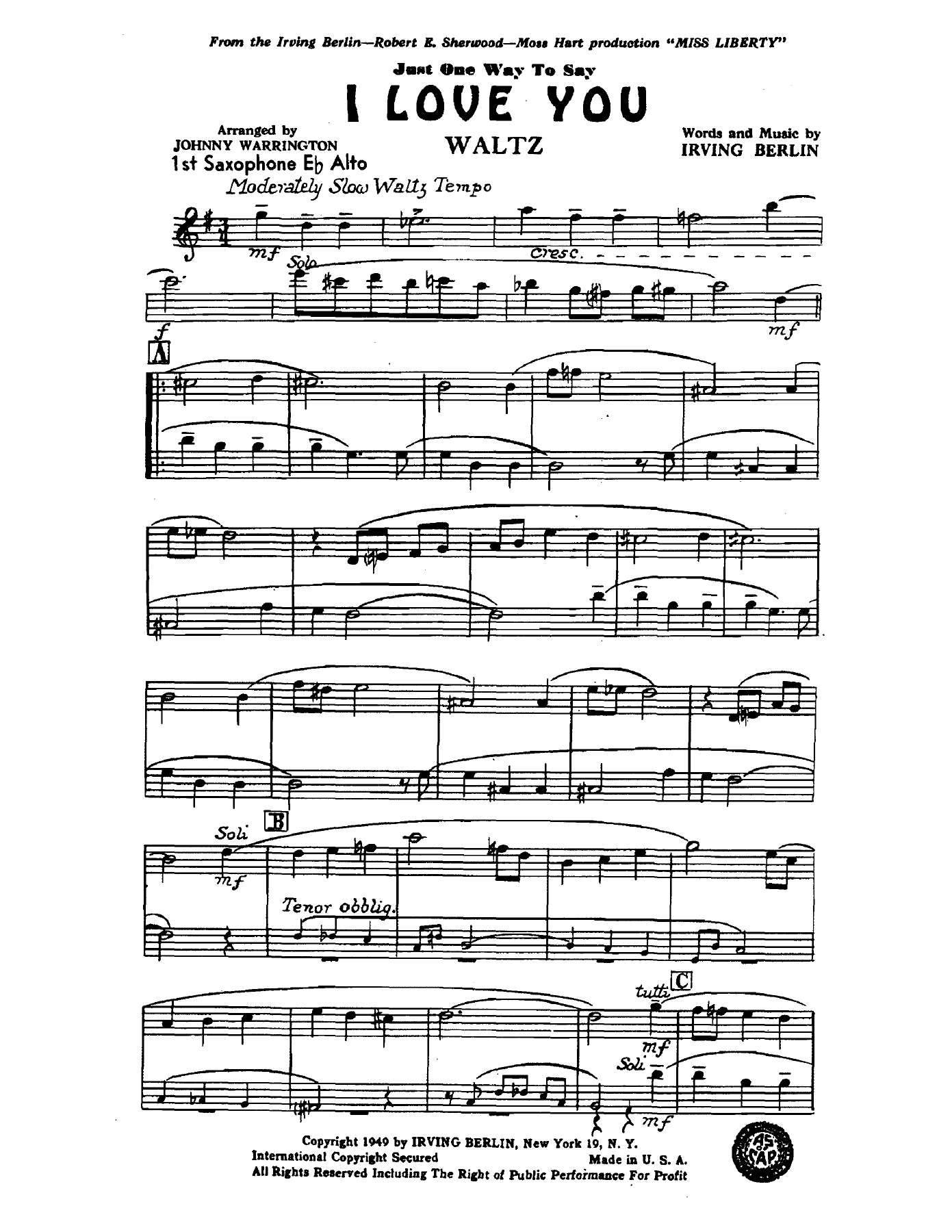 I Love You — sheet music cover (first page)