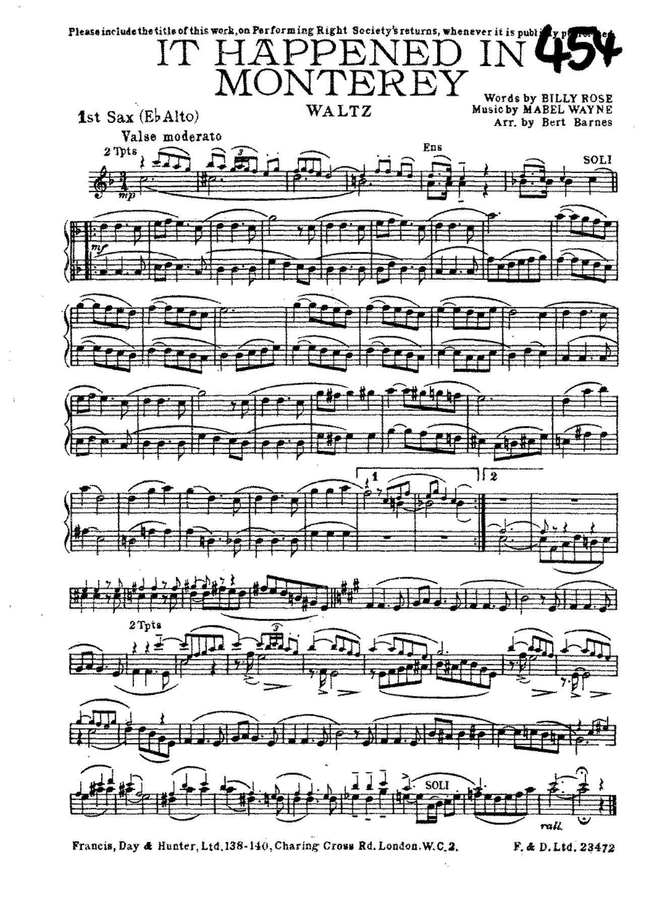 It Happened In Monterey — sheet music preview