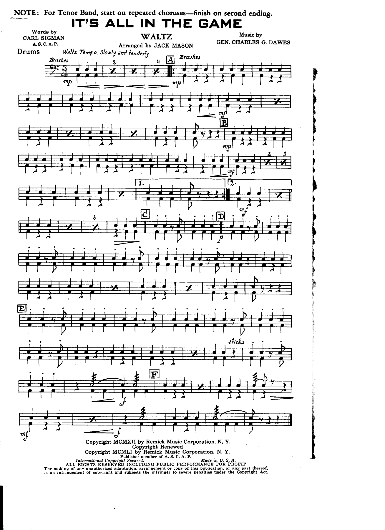 It's All In The Game — sheet music cover (first page)
