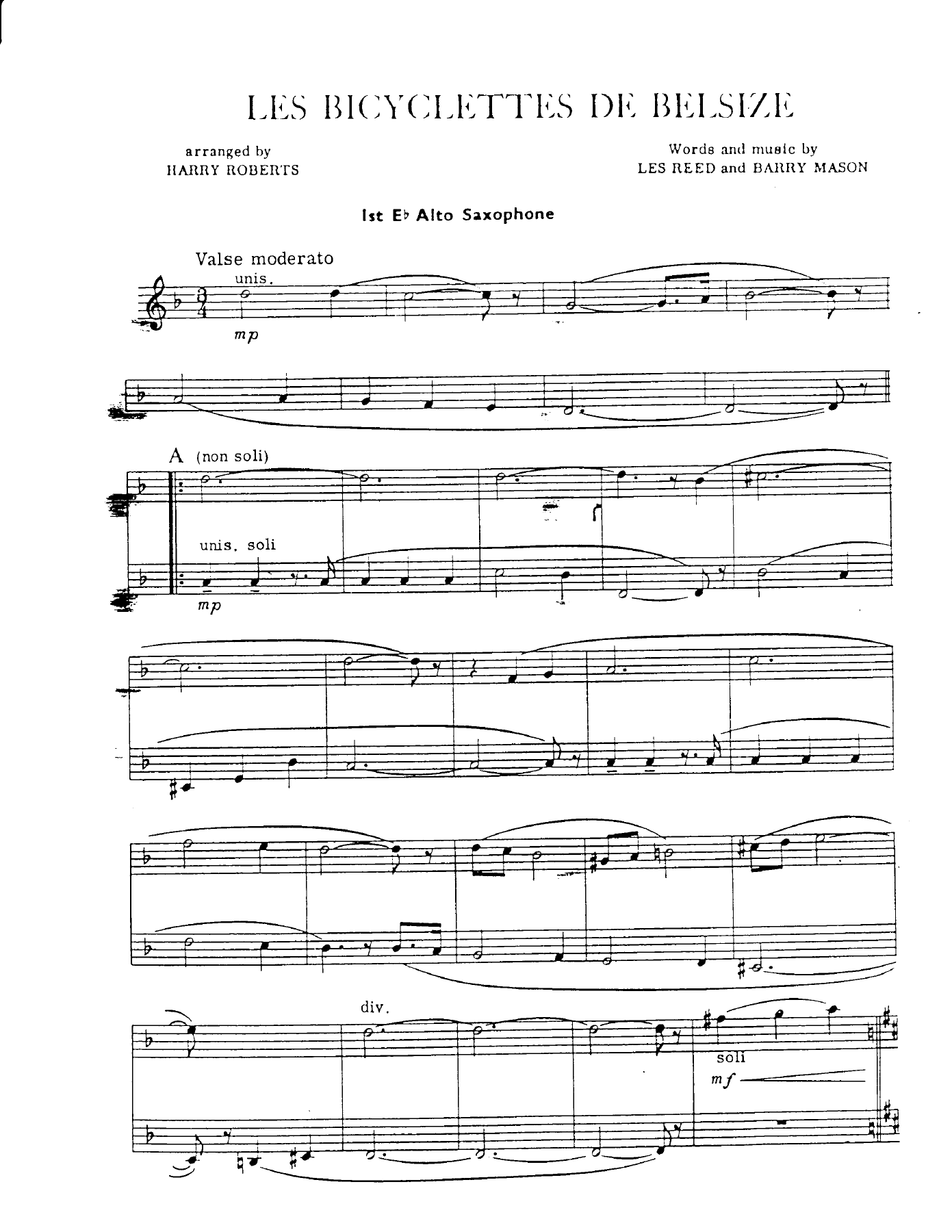 Les Bicyclettes De Belsize — sheet music cover (first page)