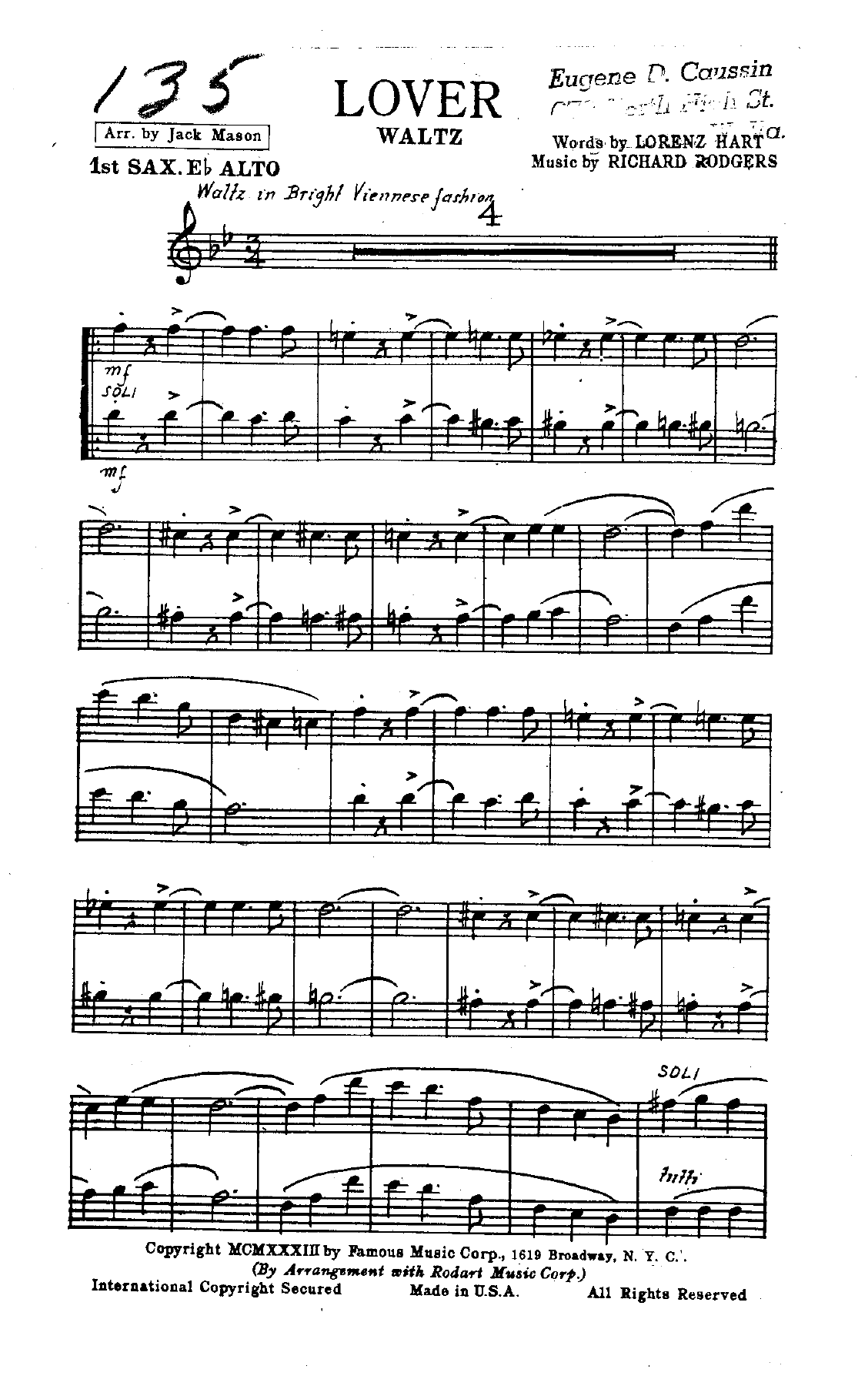 Lover — sheet music cover (first page)