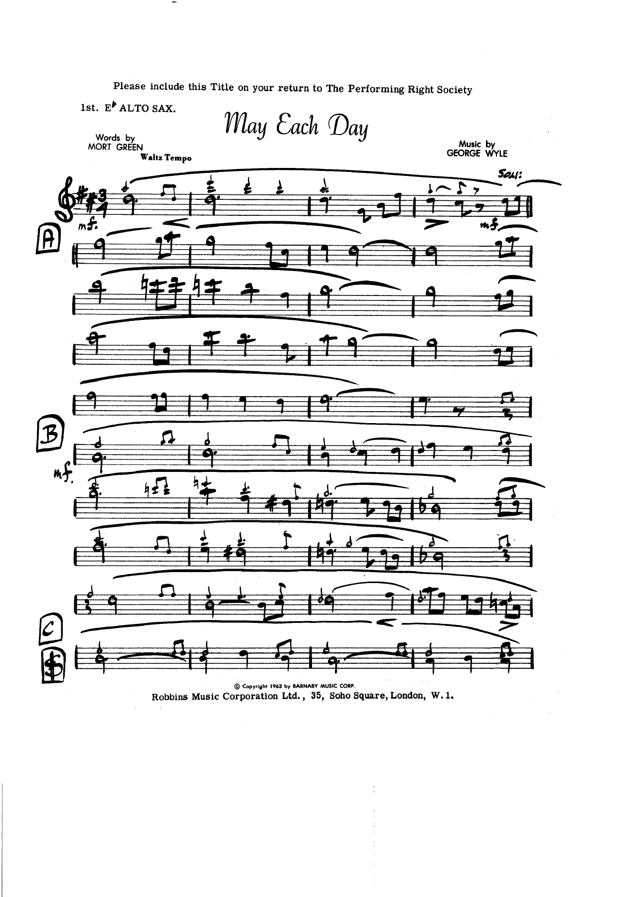 May Each Day — sheet music cover (first page)