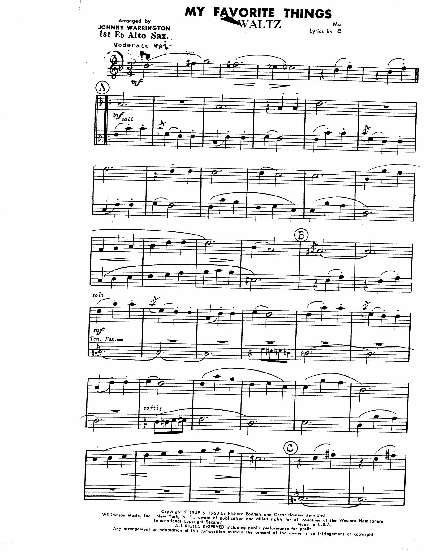 My Favorite Things — sheet music cover (first page)