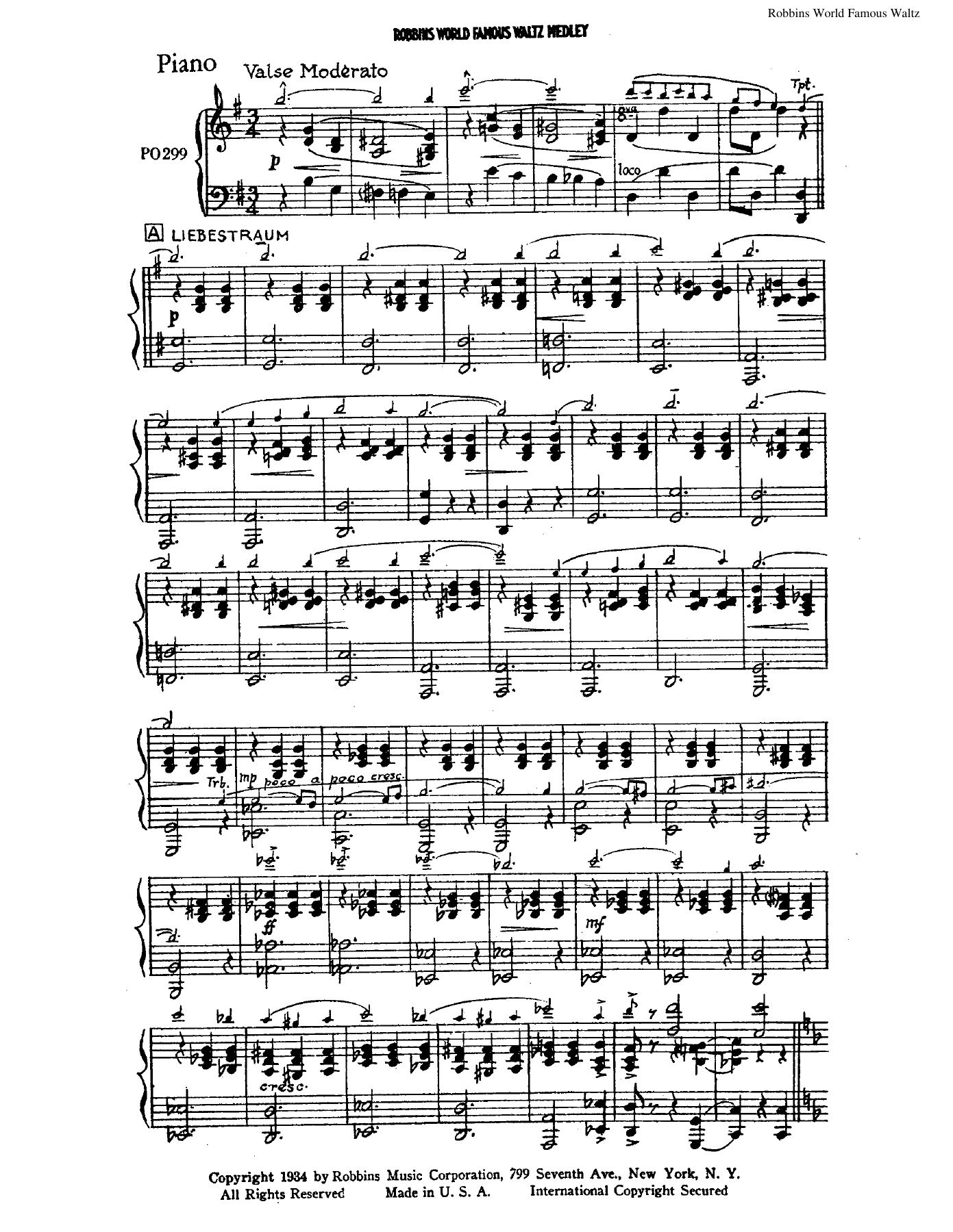 Robbins World Famous Waltz Medley — Big Band sheet music arranged by F. Skinner | Waltz