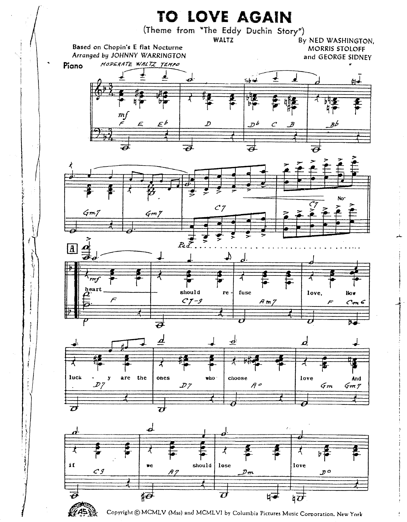 To Love Again — sheet music cover (first page)