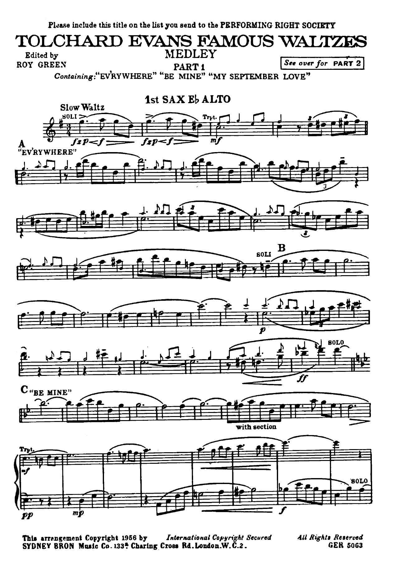 Tolchard Evans Famous Waltzes Medley - Roy Green - Part 1 — sheet music preview