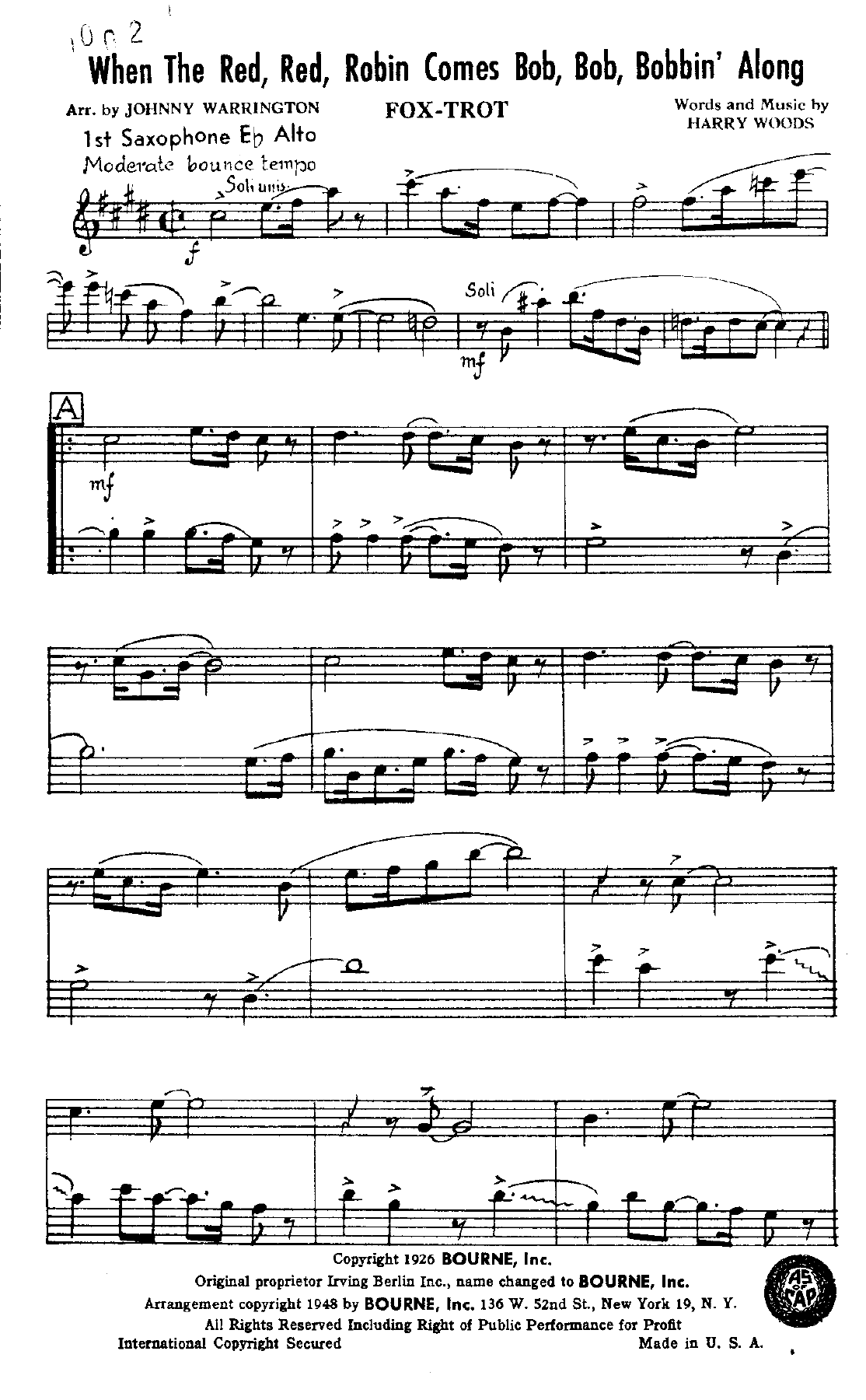 When The Red Red Robbin Bobbin — Big Band sheet music arranged by J. Warrington | Waltz