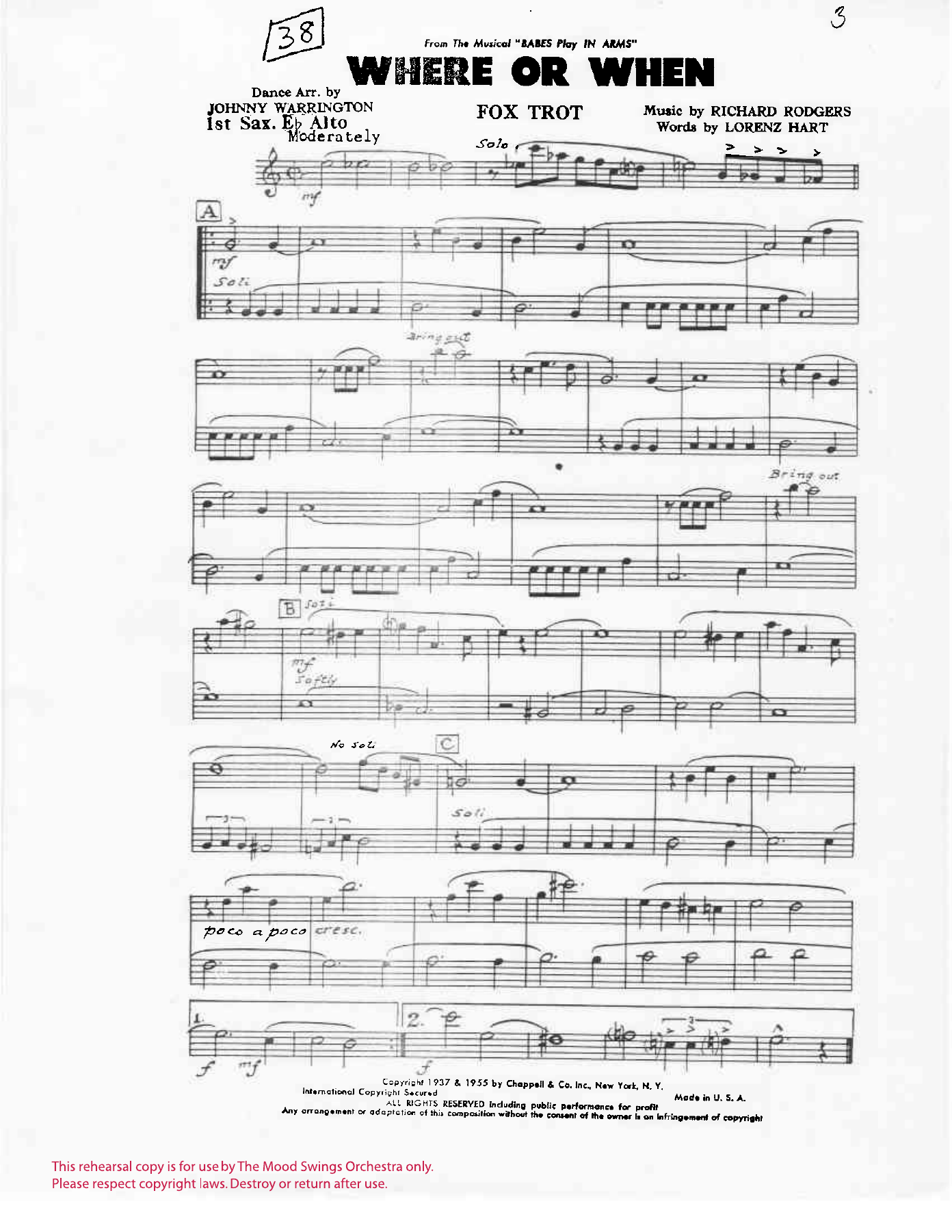 Where Or When — sheet music cover (first page)
