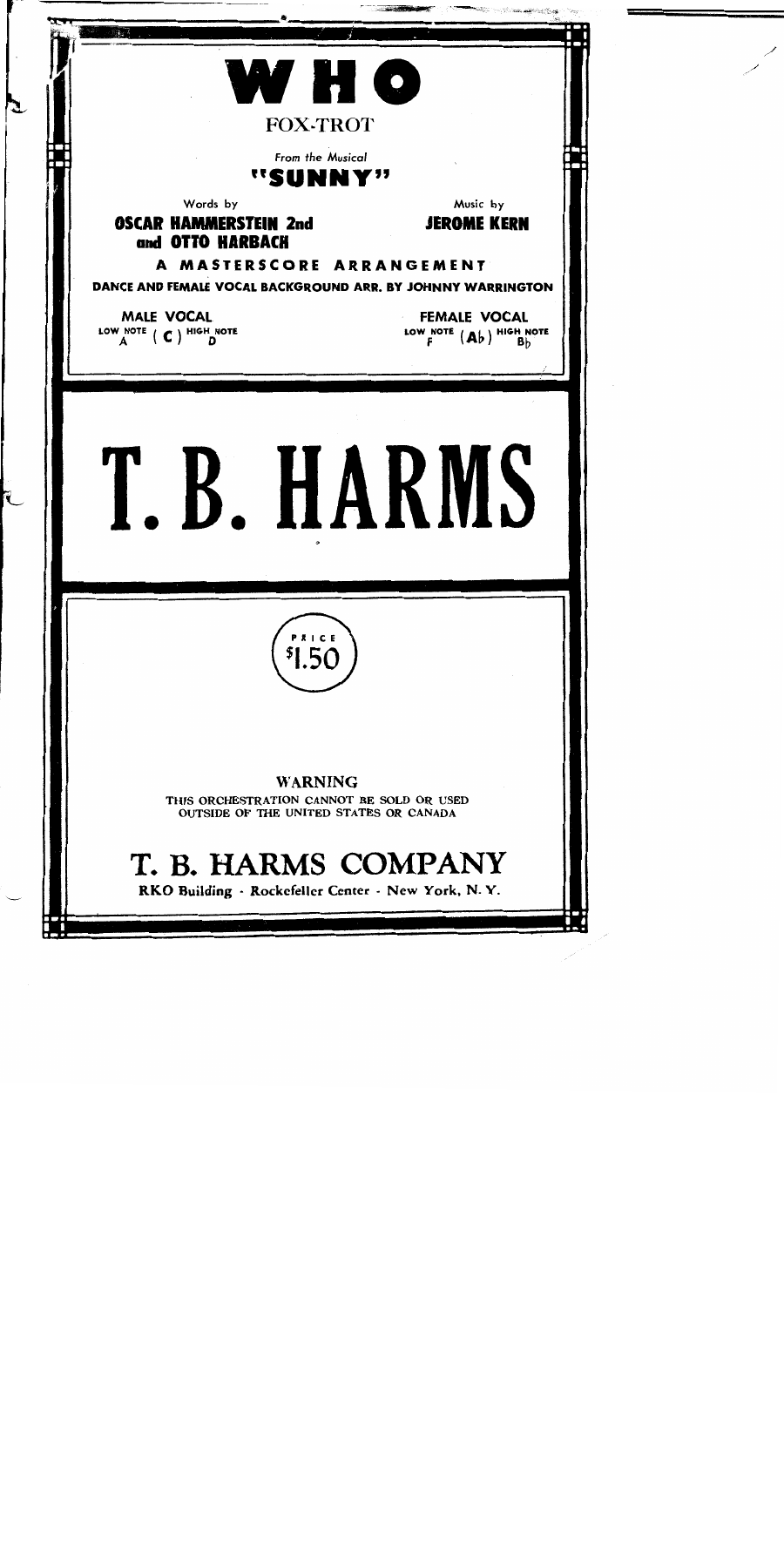 Who — sheet music cover (first page)