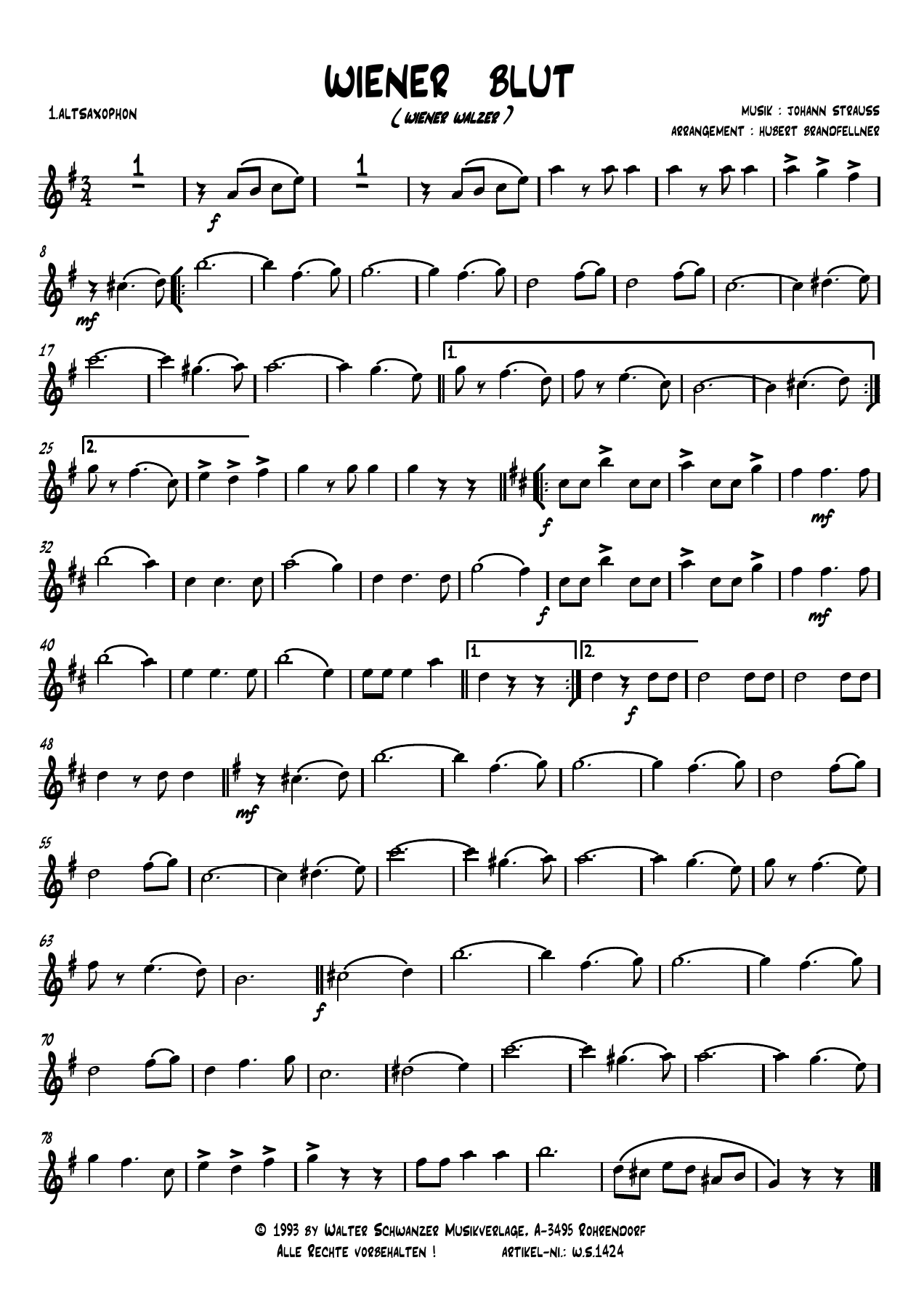 Wiener Blut — sheet music preview
