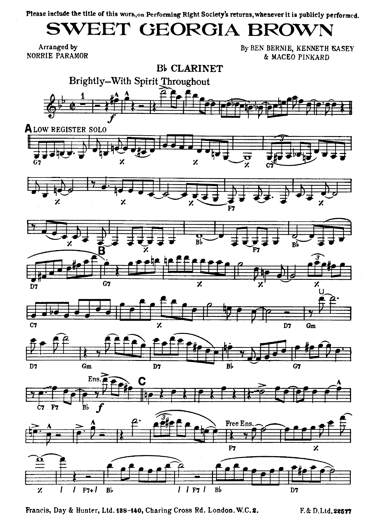 Sweet Georgia Brown — Dixieland sheet music arranged by NORRIE PARAMOR | Dixieland