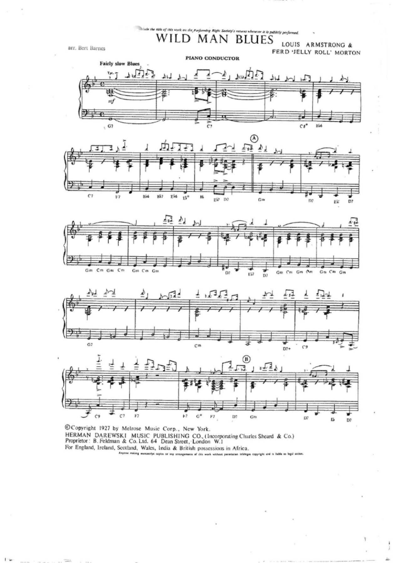 Wild Man Blues L.Armstrong — sheet music cover (first page)