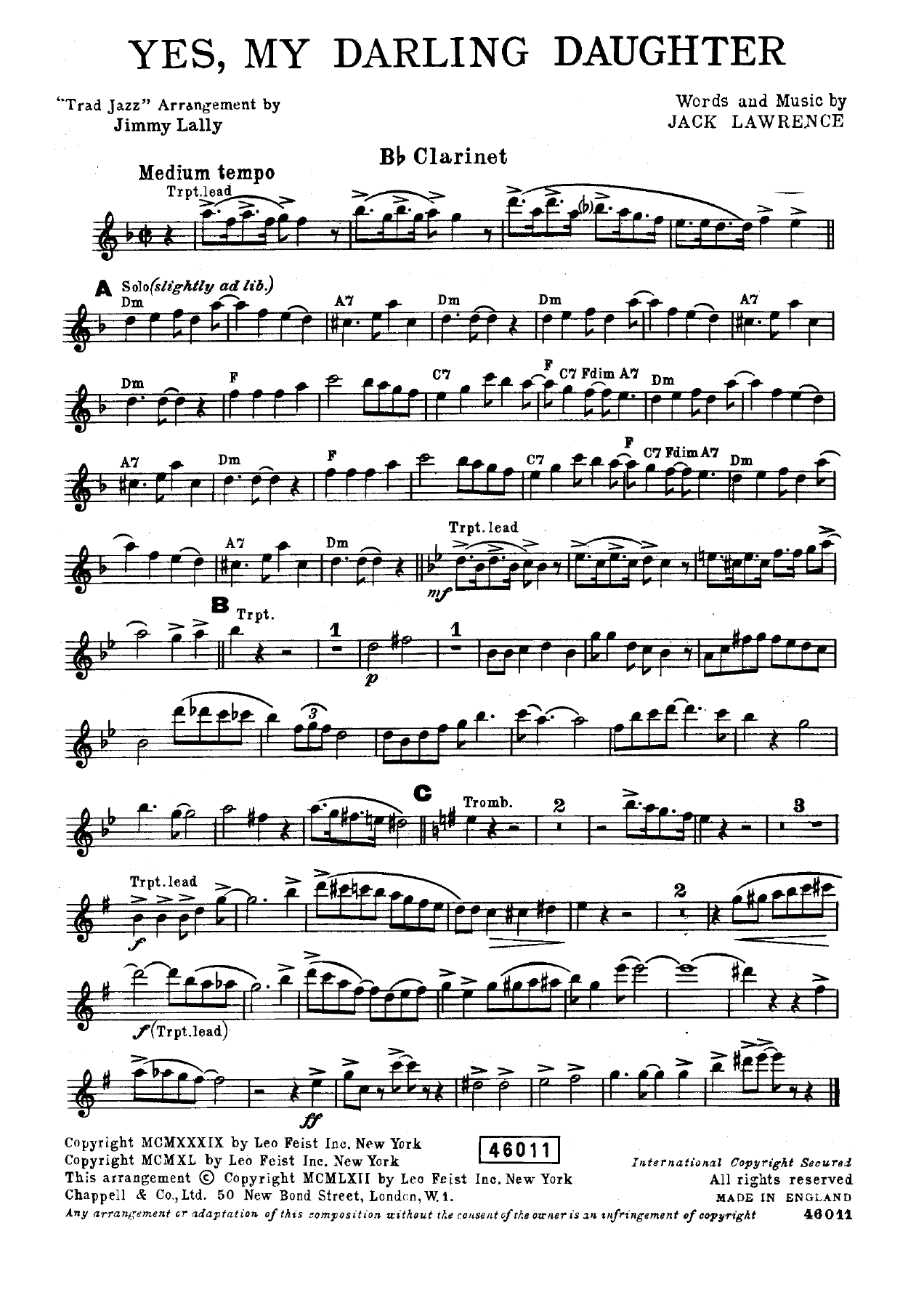 Yes My Darling Daughter 506 — sheet music cover (first page)