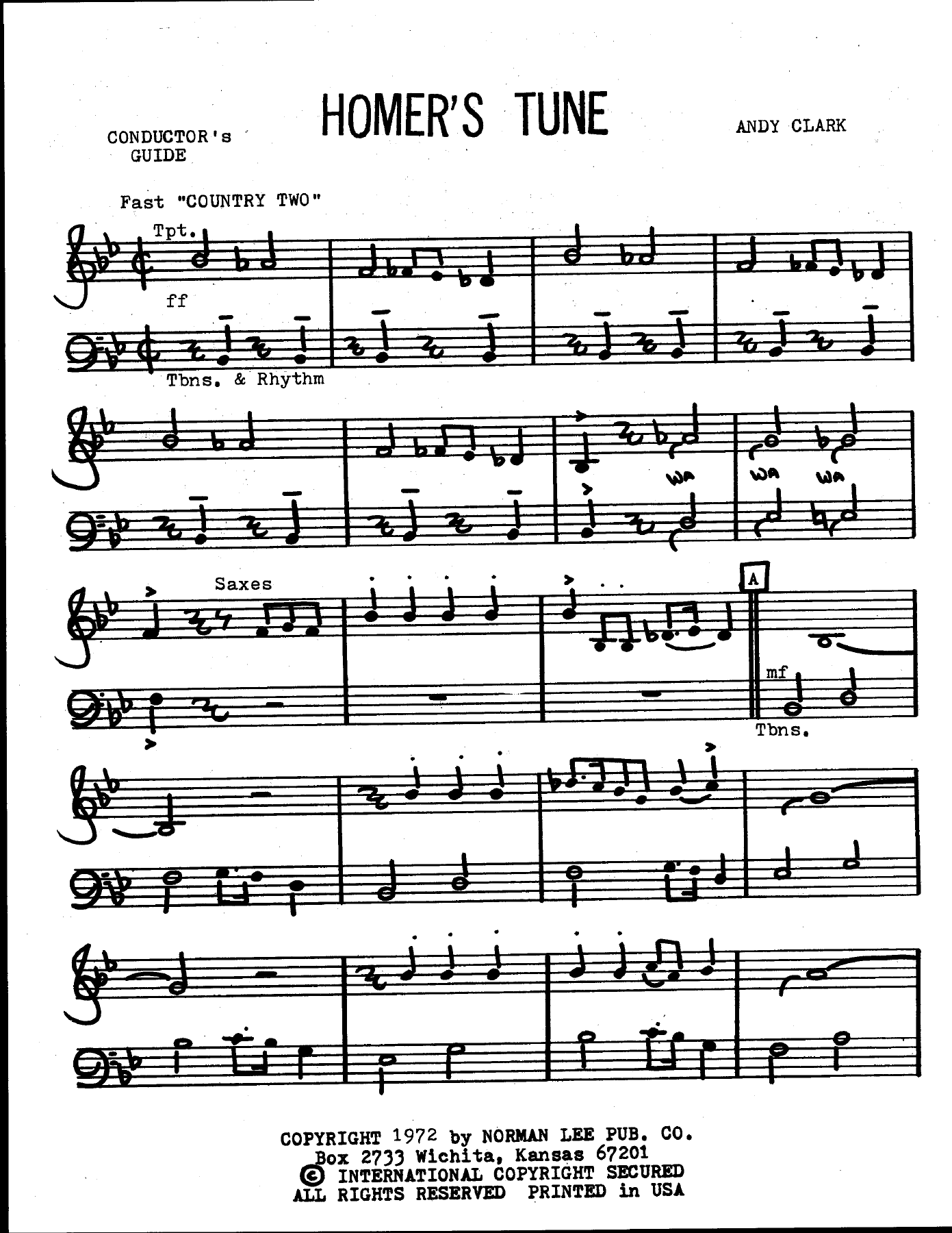 Homer's Tune — Big Band sheet music arranged by A.Clark | Jazz Standard