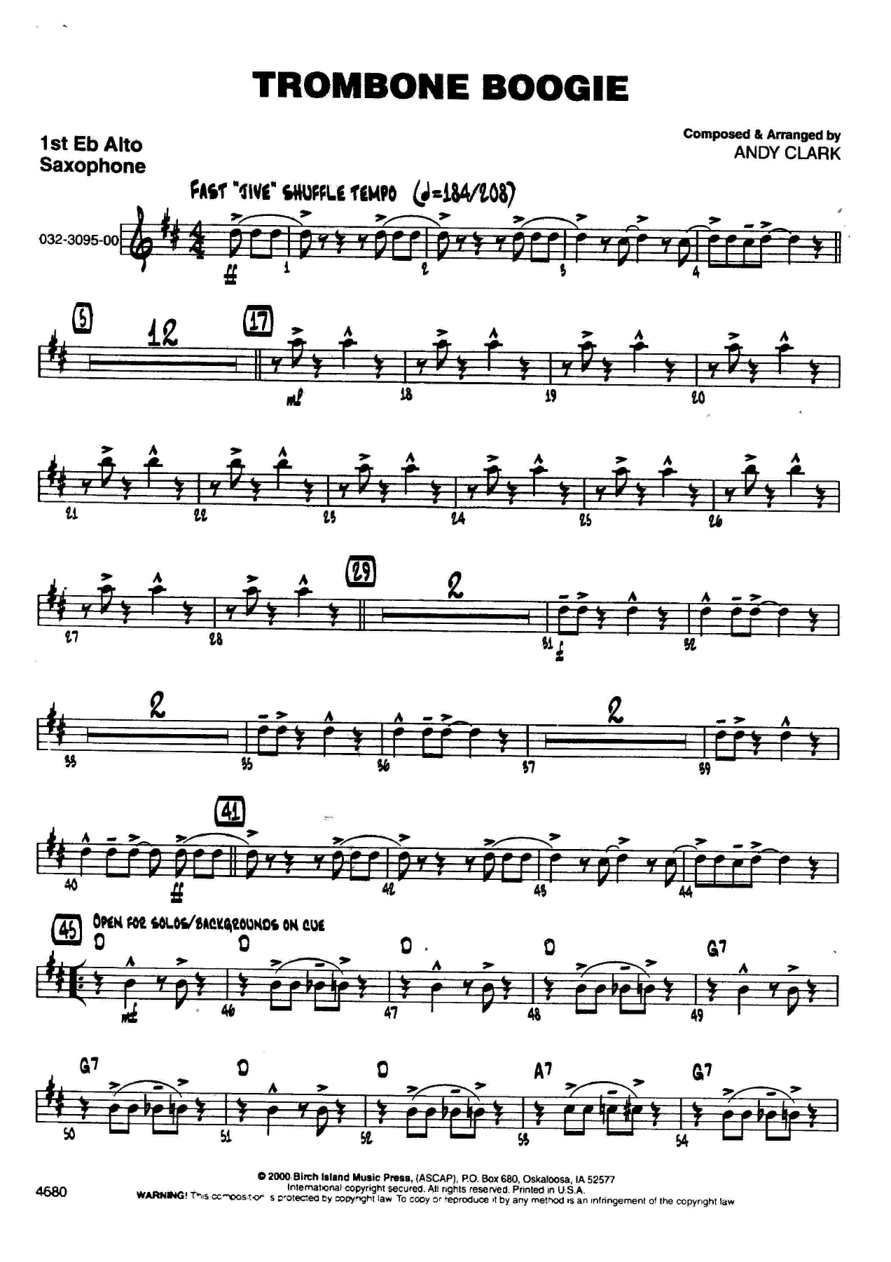 Trombone Boogie — sheet music cover (first page)