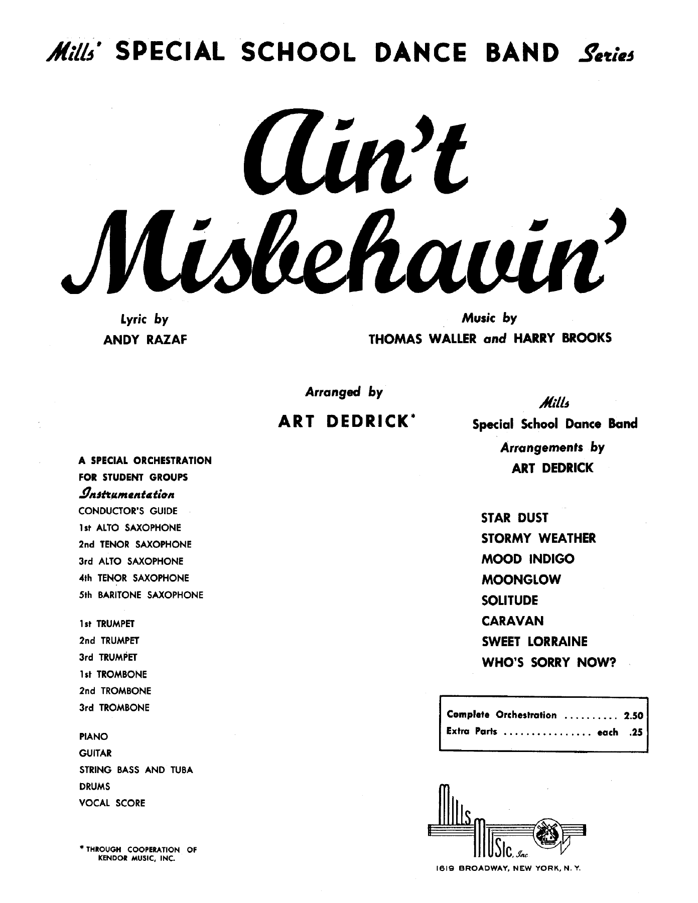 Ain't Misbehavin' (A.Dedrick) voc — Big Band sheet music arranged by Art Dedrick | Jazz Standard