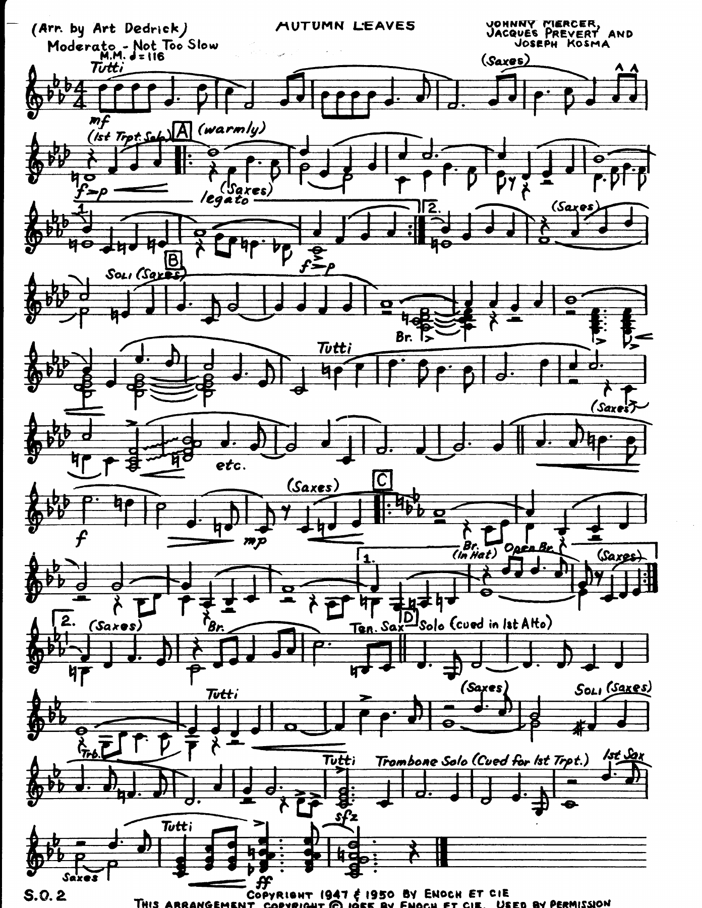 Autumn Leaves — Big Band sheet music arranged by A.Dedrick | Jazz Standard