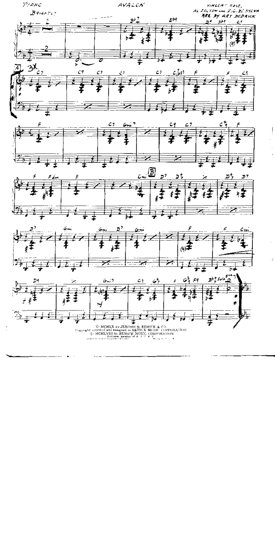 Avalon (A.Dedrick) 3214 — sheet music cover (first page)