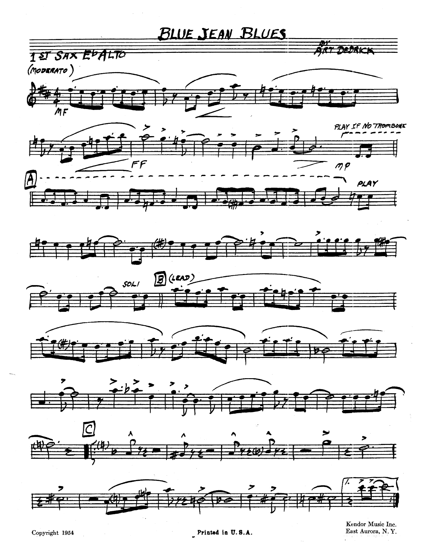 Blue Jean Blues — sheet music cover (first page)