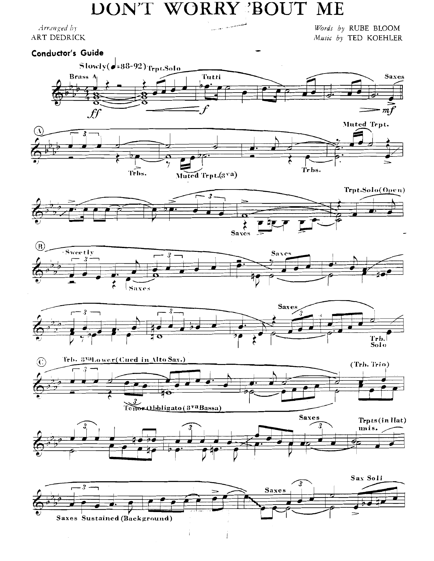 Don't Worry 'Bout Me — Big Band sheet music arranged by A.Dedrick | Jazz Standard