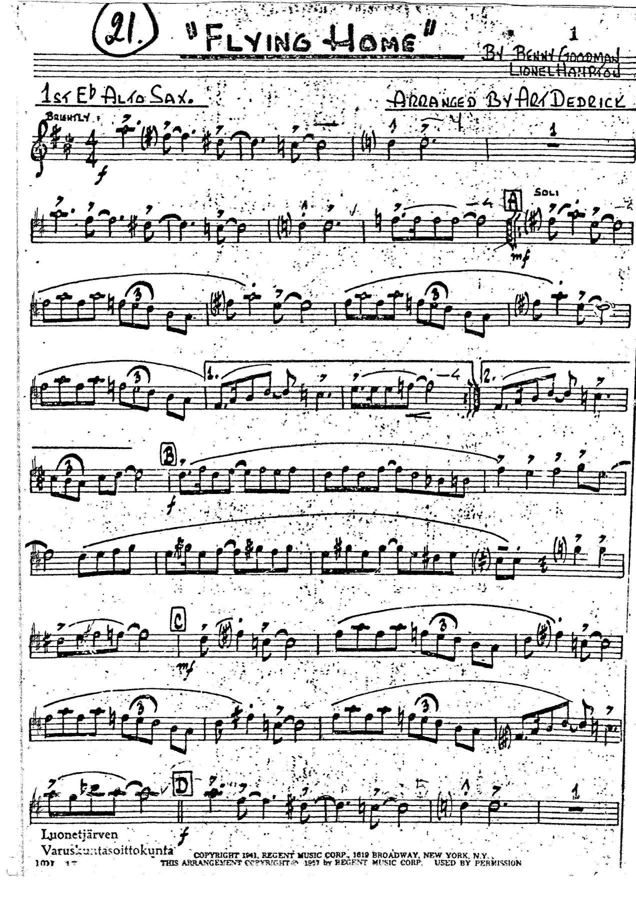 Flying Home — sheet music cover (first page)