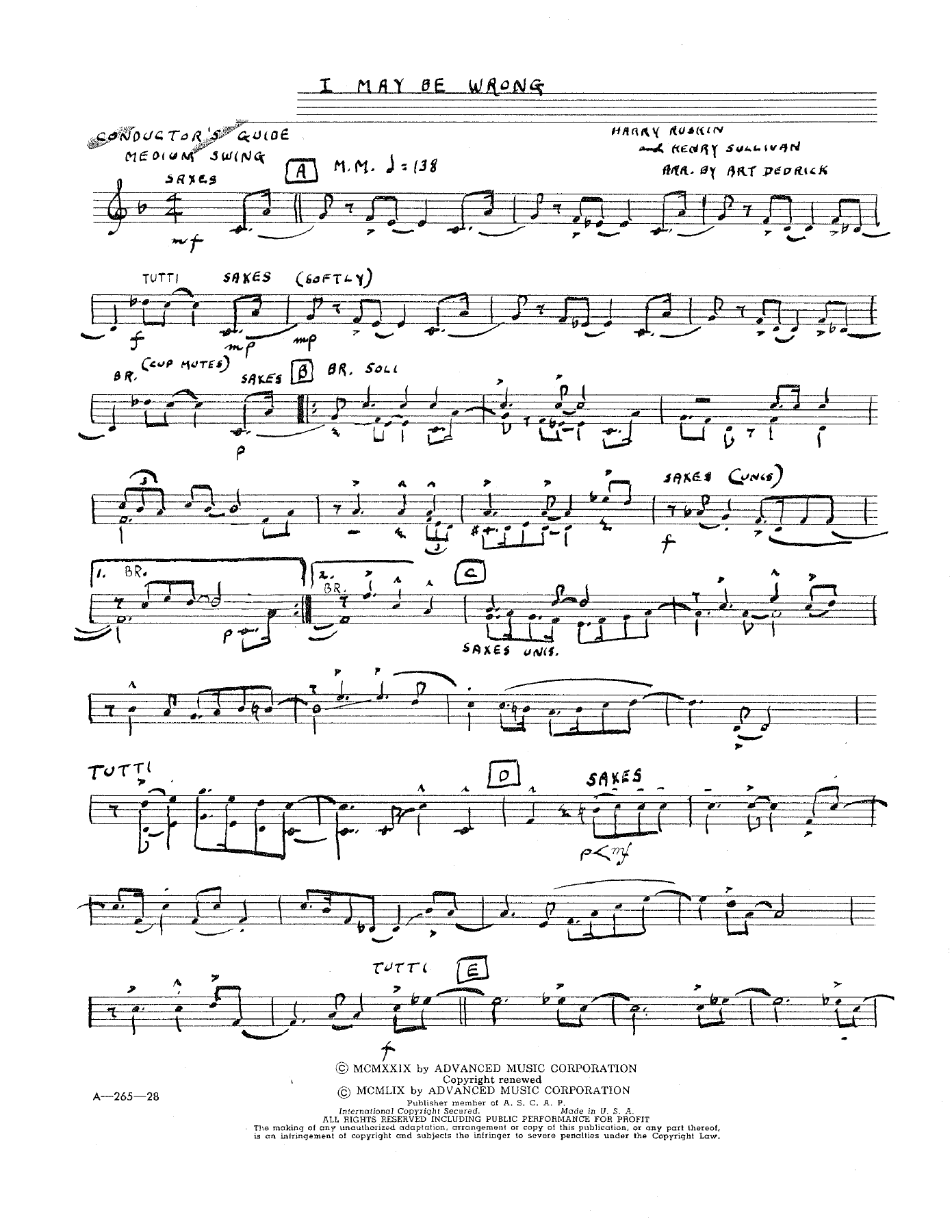 I May Be Wrong — Big Band sheet music arranged by A.Dedrick | Jazz Standard