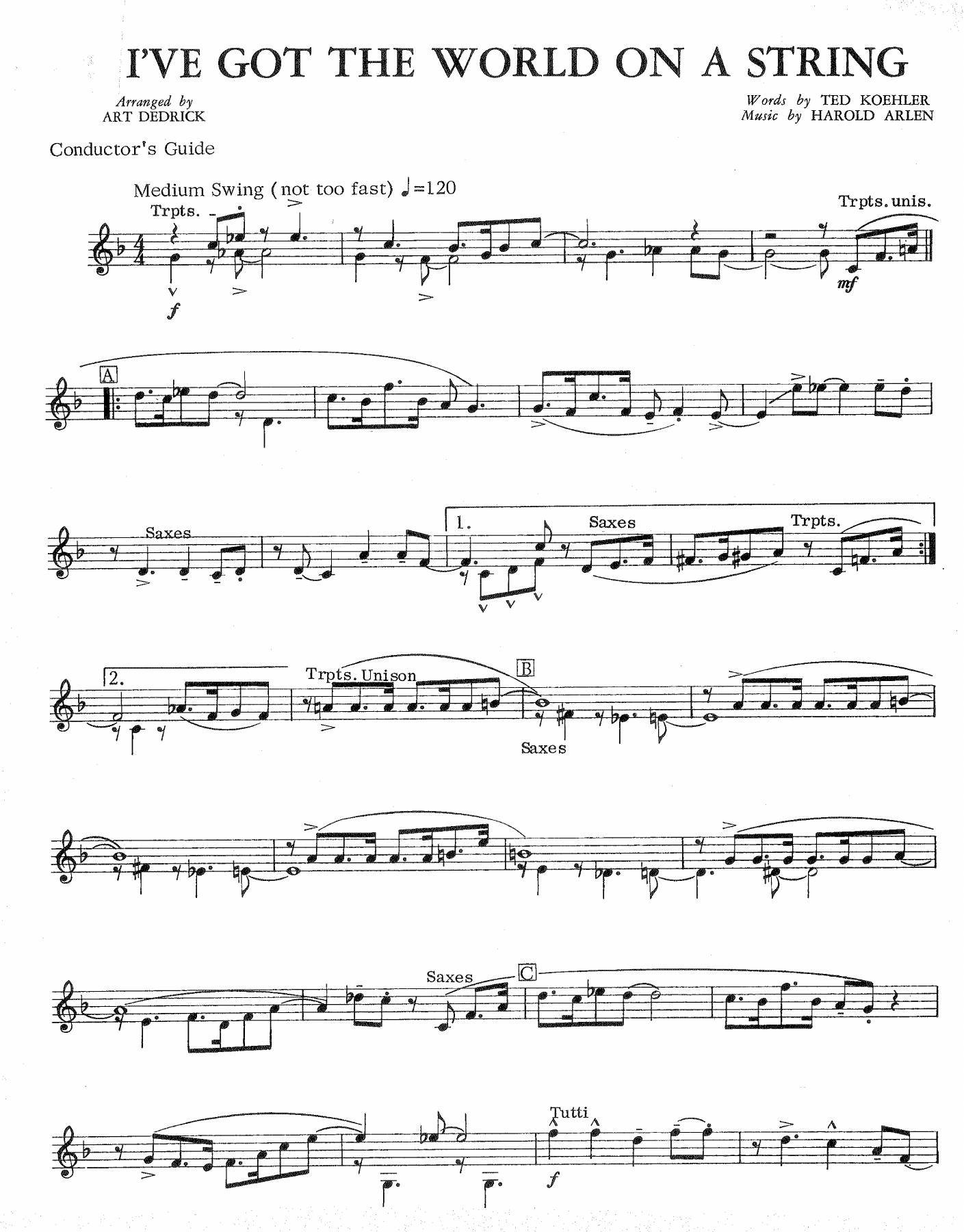 I've Got The World On A String — sheet music cover (first page)