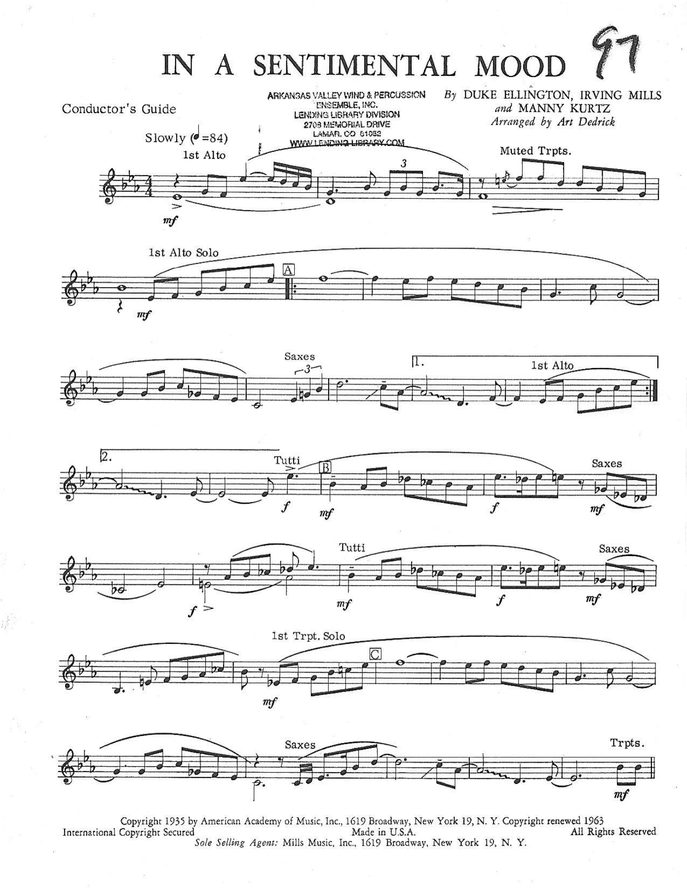 In A Sentimental Mood — Big Band sheet music arranged by A.Dedrick | Jazz Standard