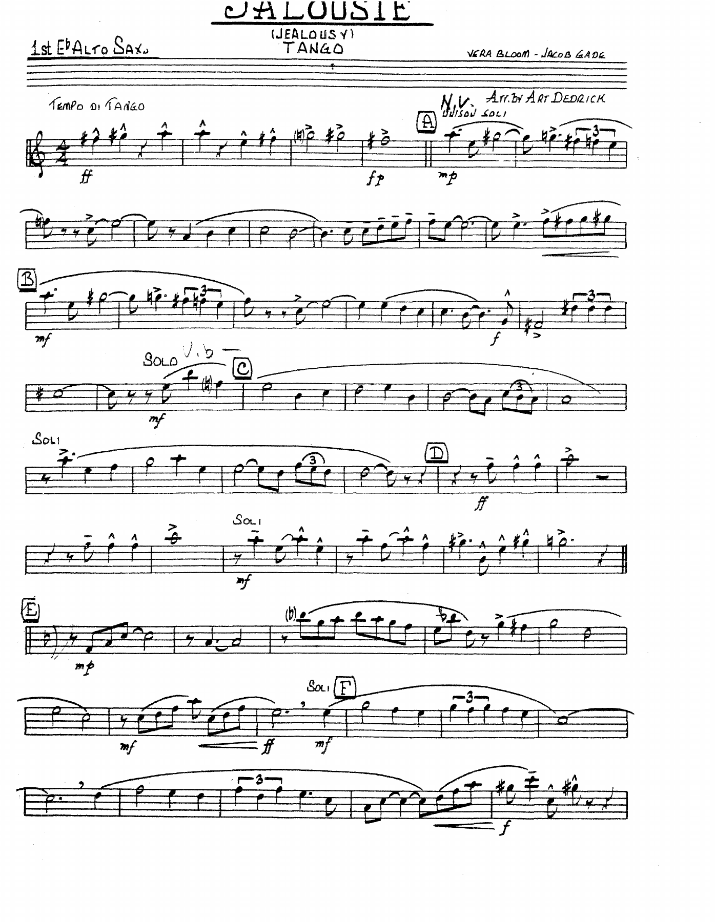 Jalousie — Big Band sheet music arranged by A.Dedrick | Jazz Standard