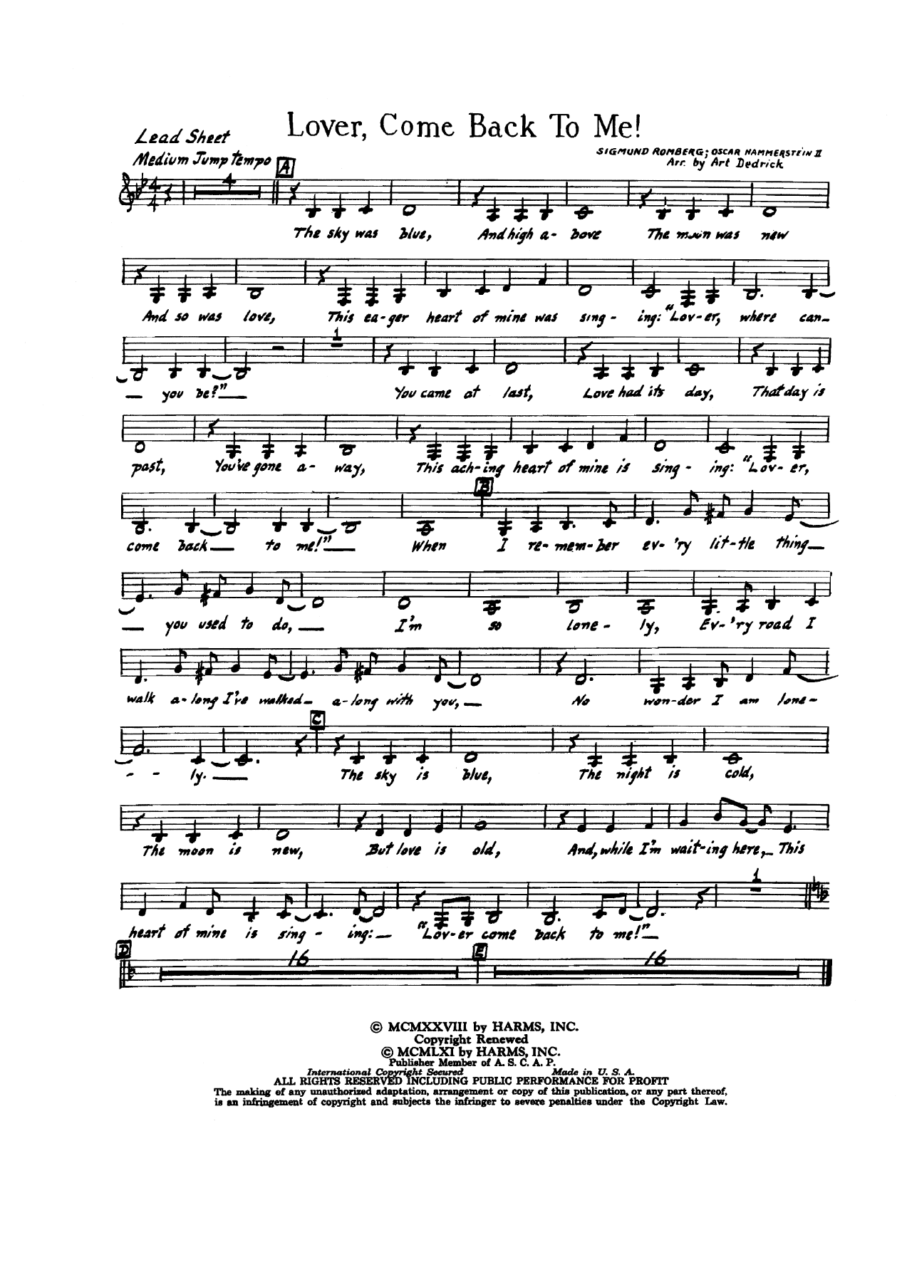 Lover Come Back To Me — Big Band sheet music arranged by A.Dedrick | Jazz Standard