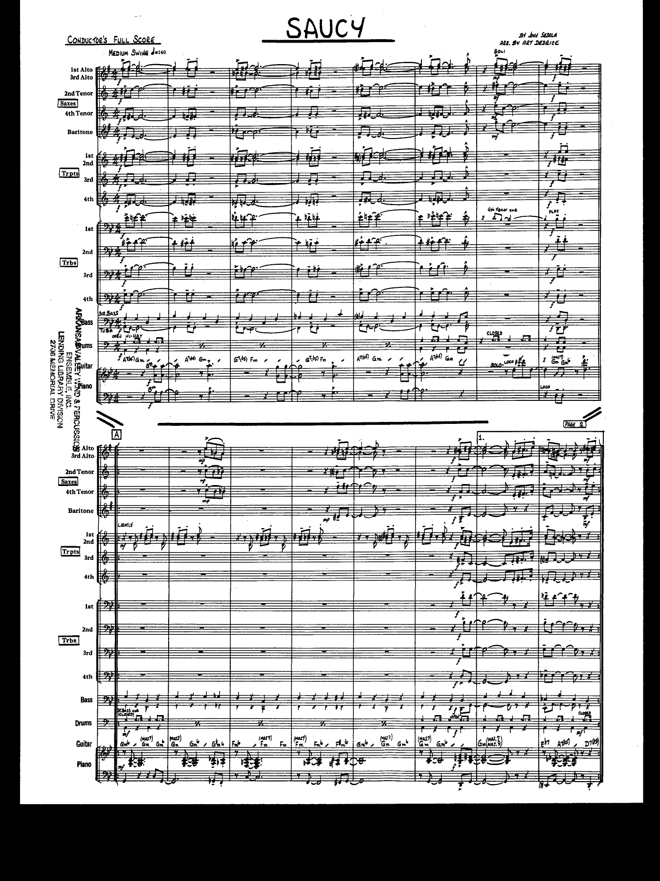 Saucy — Big Band sheet music arranged by A.Dedrick | Jazz Standard