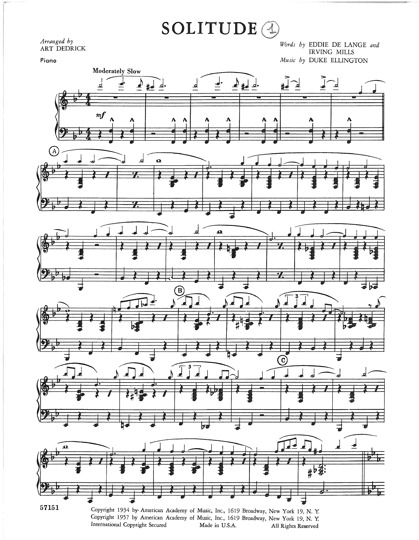Solitude — sheet music cover (first page)