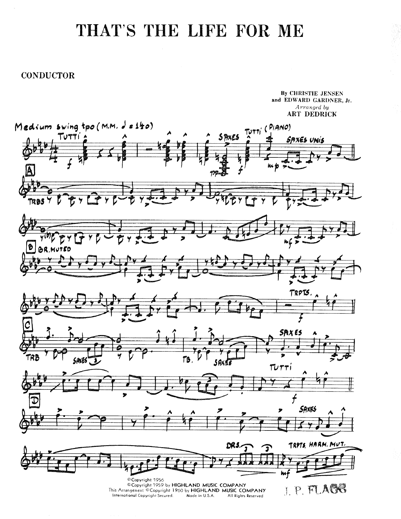 That's The Life For Me — Big Band sheet music arranged by A.Dedrick | Jazz Standard