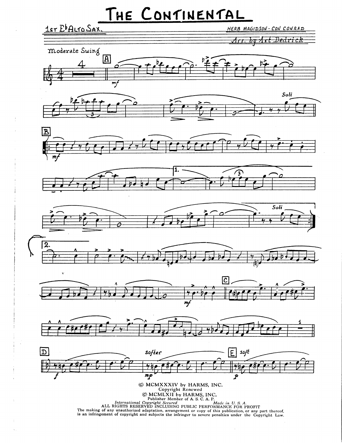 The Continental — sheet music cover (first page)