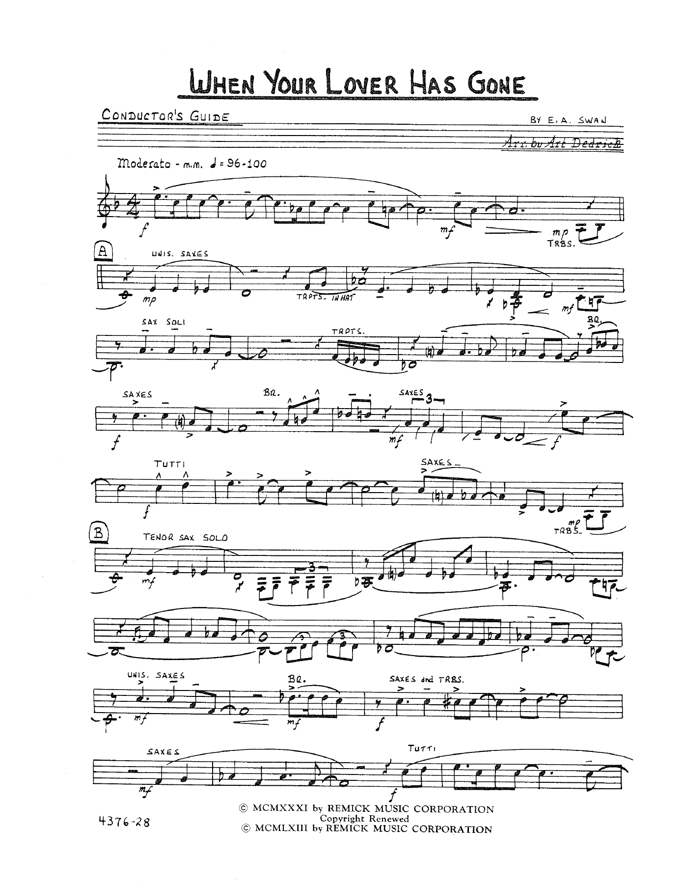 When Your Lover Has Gone — sheet music cover (first page)