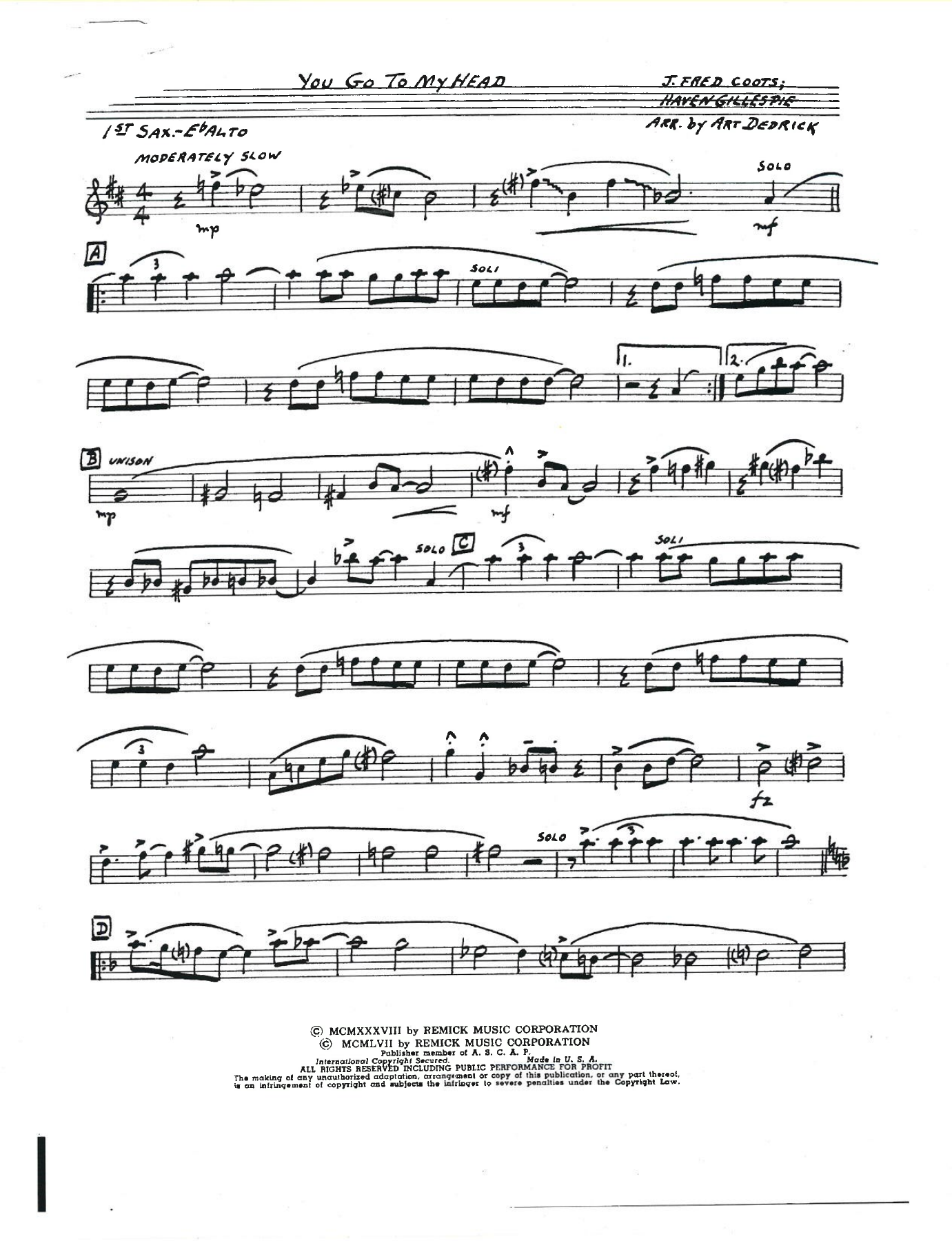 You Go To My Head — Big Band sheet music arranged by A.Dedrick | Jazz Standard