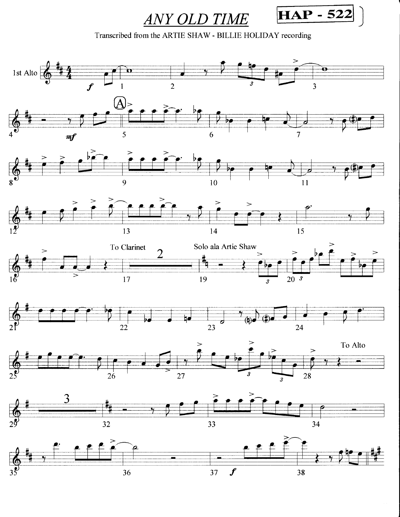 Any Old Time (A.Shaw — sheet music cover (first page)